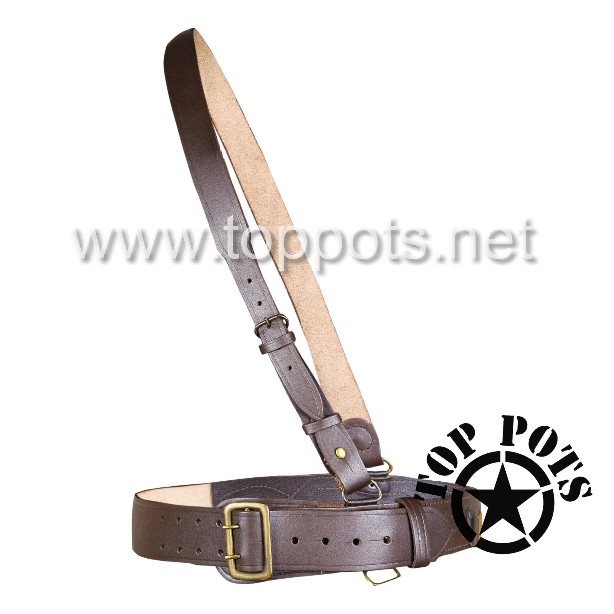 Fort Sill Field Artillery Half Section - WWI US Army Reproduction Leather Officer Sam Browne Belt with Cross Strap and Insignia (3 Pieces)