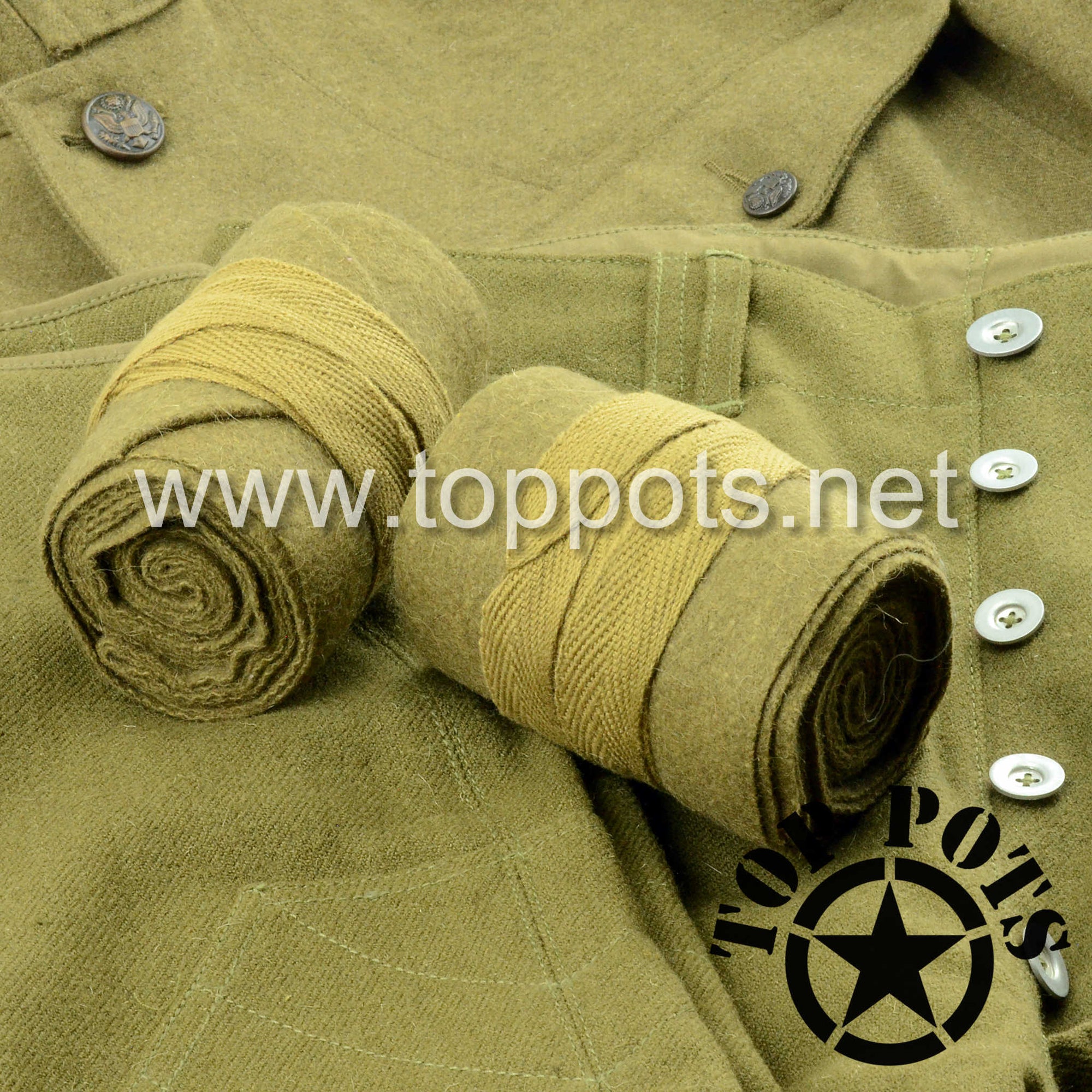 WWI US Army Reproduction American Doughboy Khaki Wool Enlisted Uniform Puttees Leg Wraps – Long Pattern