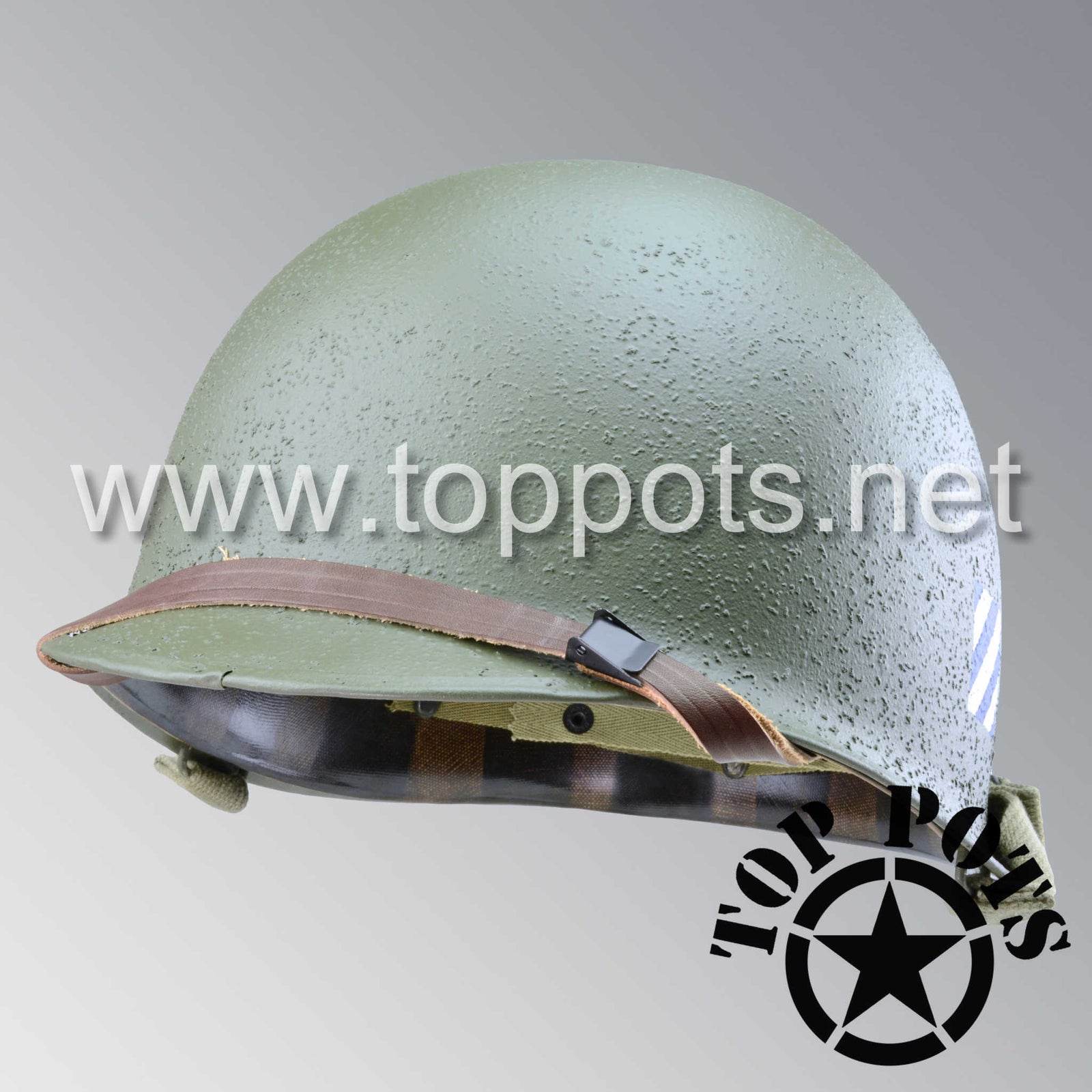 WWII US Army Restored Original M1 Infantry Helmet Swivel Bale Shell and Liner with 3rd Infantry Division 5th Regiment Emblem