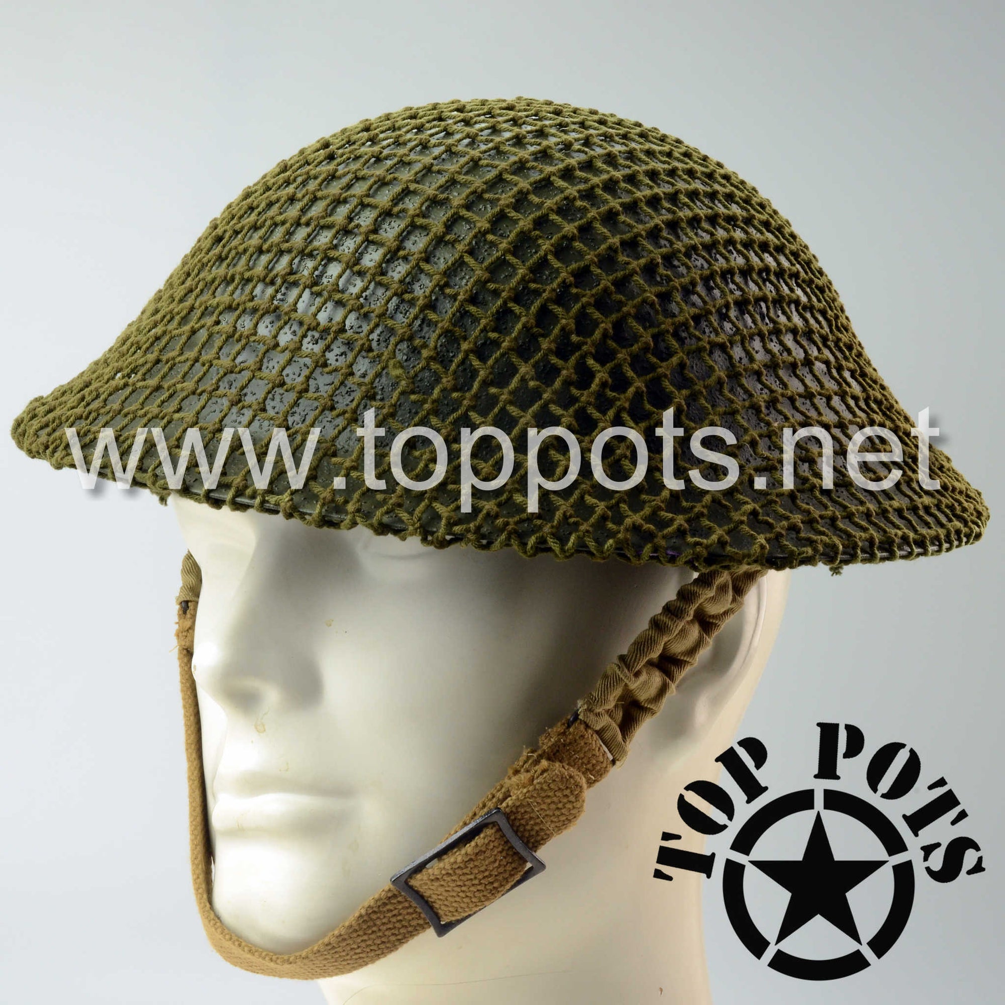WWII Australian Army Reproduction MKII MK2 Enlisted Brodie Helmet with Original Helmet Net – Field Textured Finish