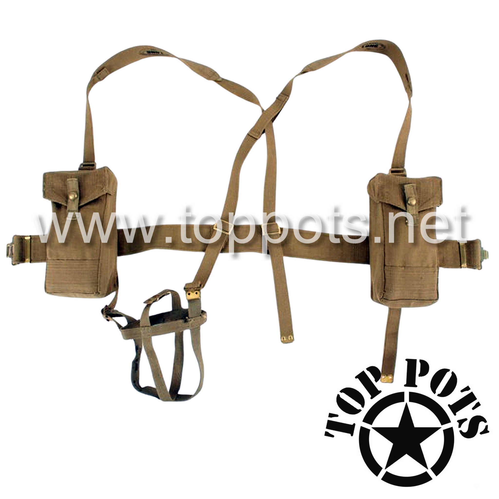 WWII Canadian Army Reproduction P37 Canvas Battle Order Webbed Equipment Set – Khaki Tan Webbing
