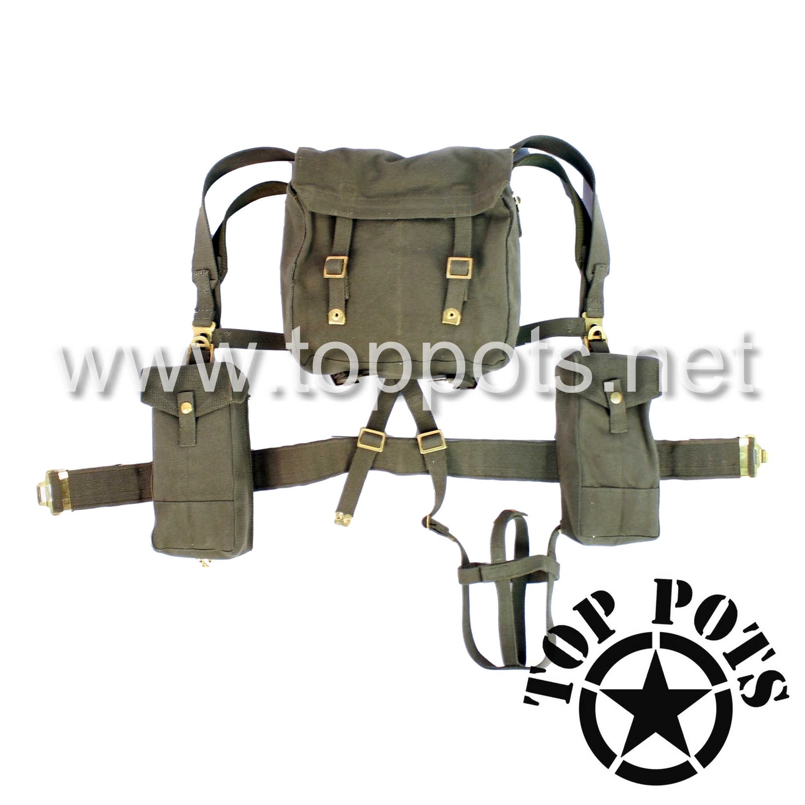 WWII British Army Reproduction P37 Canvas Battle Order Webbed Equipment Set – Khaki Green Webbing