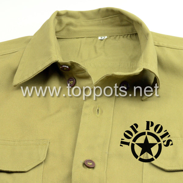 WWII Canadian Army Reproduction Cotton Khaki Uniform Service Shirt – K -  Top Pots - WWII US M-1 Helmets, Liners and Reproduction Uniform Sales