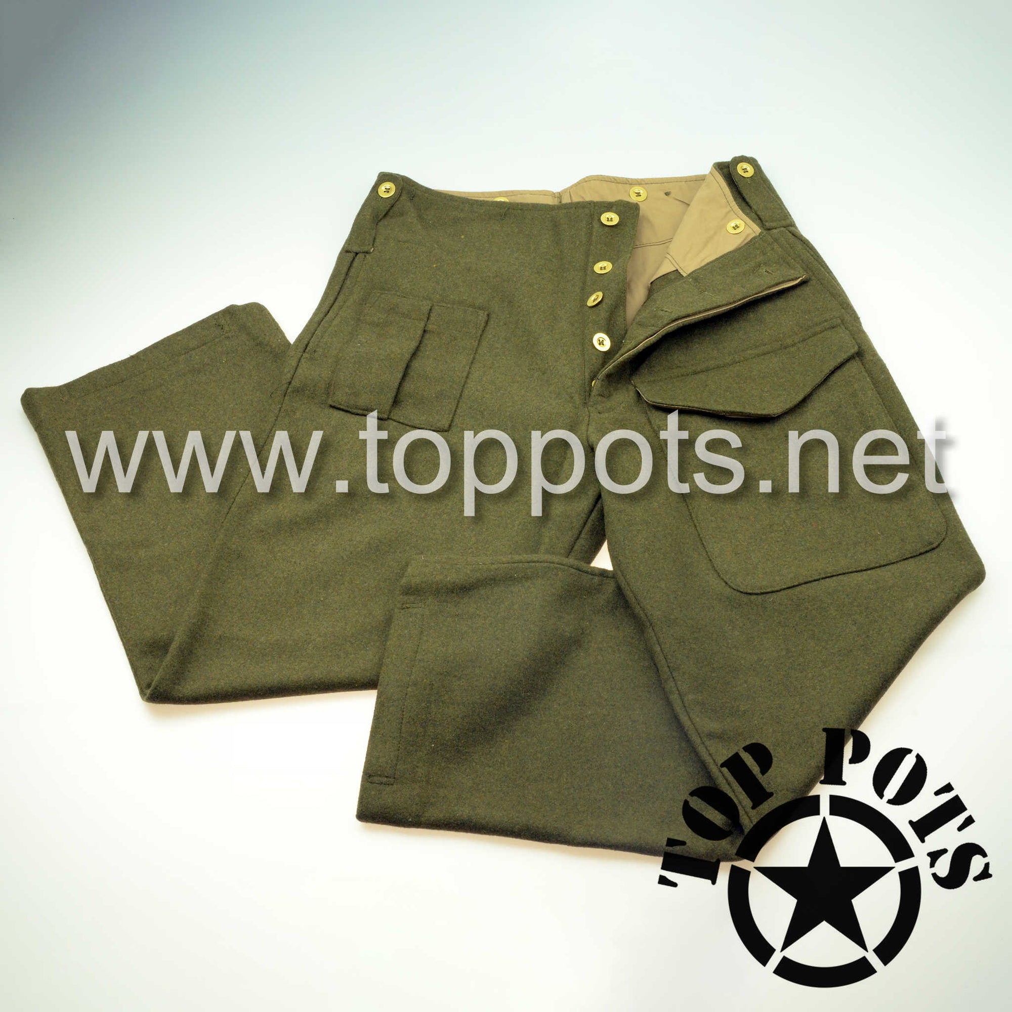 WWII Canadian Army Reproduction M1937 P37 Wool Enlisted Battledress Trouser Pants – Khaki Green Wool