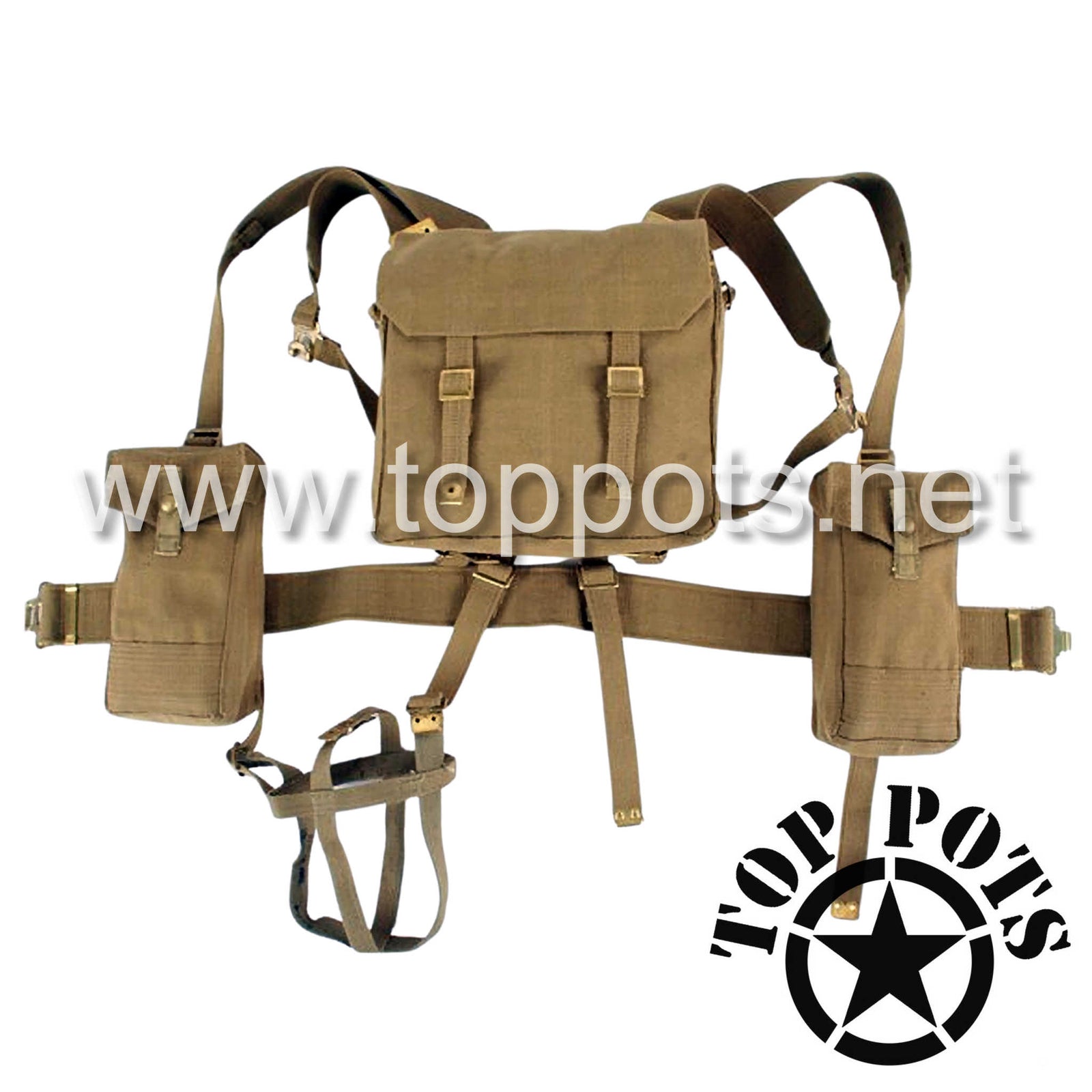 WWII Canadian Army Reproduction P37 Canvas Battle Order Webbed Equipment Set – Khaki Tan Webbing