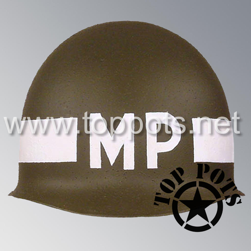 WWII US Army Restored Original M1 Infantry Helmet Swivel Bale McCord Shell - Battalion MP Emblem (Shell Only)