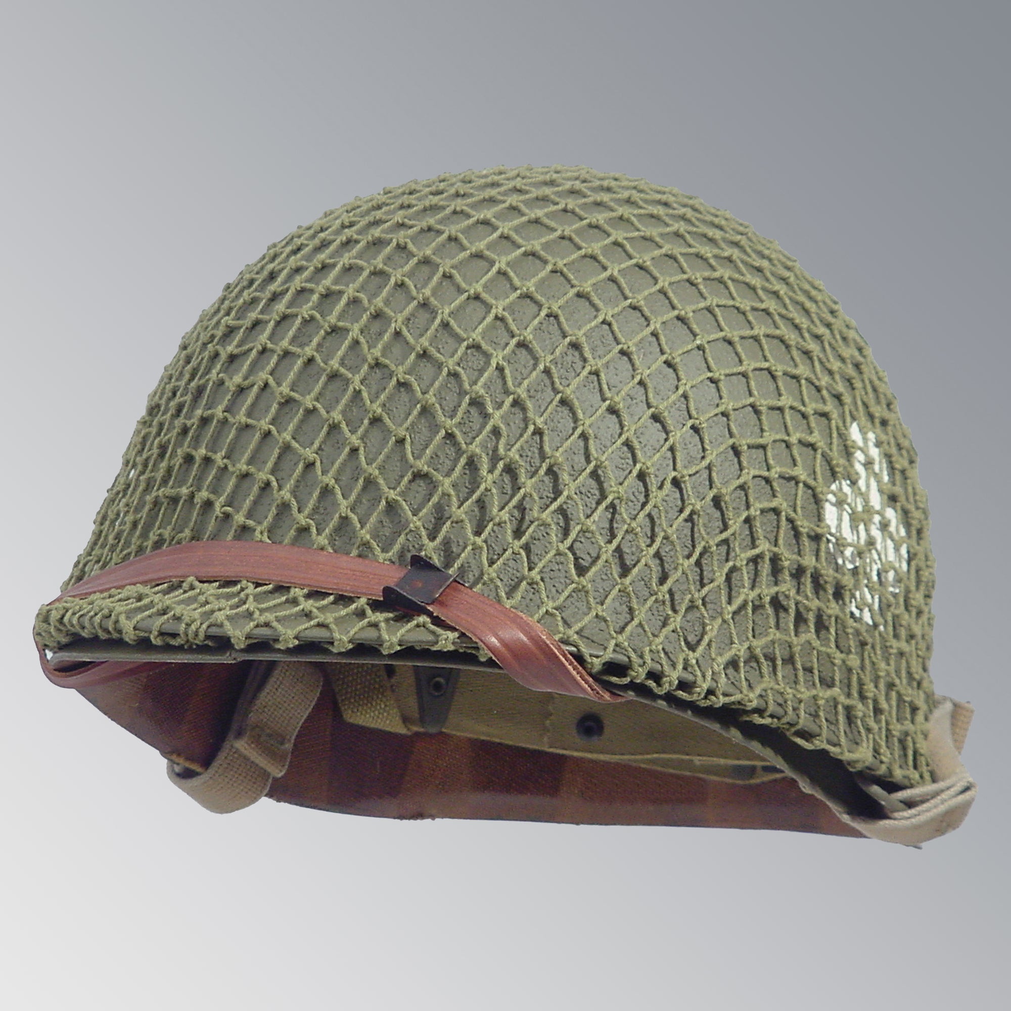 WWII US Army Restored Original M1 Infantry Helmet Swivel Bale Shell and Liner with 327th Glider Infantry Emblem with Net