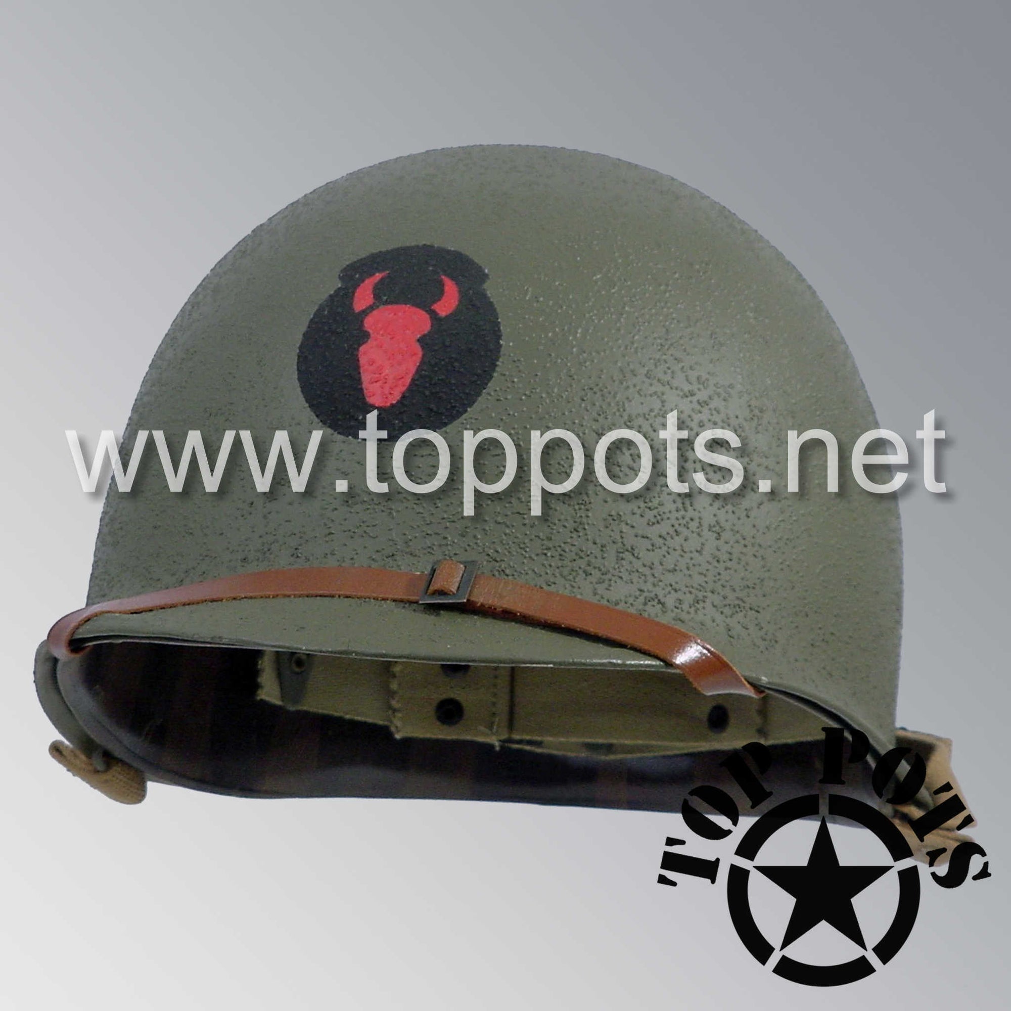 WWII US Army Restored Original M1 Infantry Helmet Fix Bale Shell and Liner with 34th Infantry Division Emblem Early War Liner Chin Strap