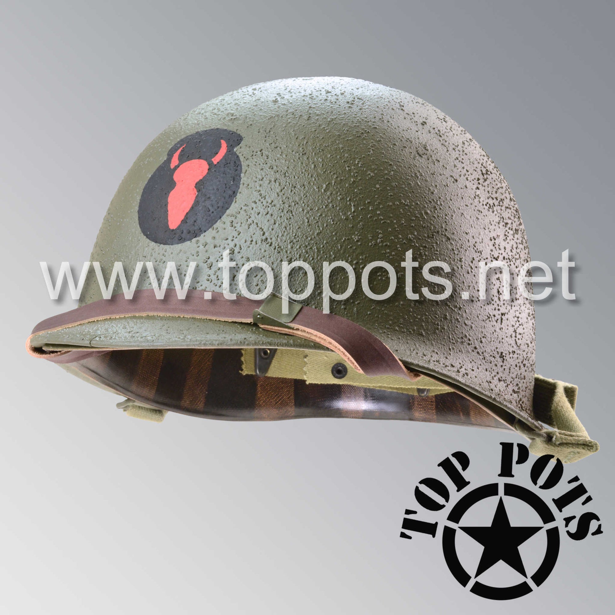 WWII US Army Restored Original M1 Infantry Helmet Swivel Bale Shell and Liner with 34th Infantry Division Emblem