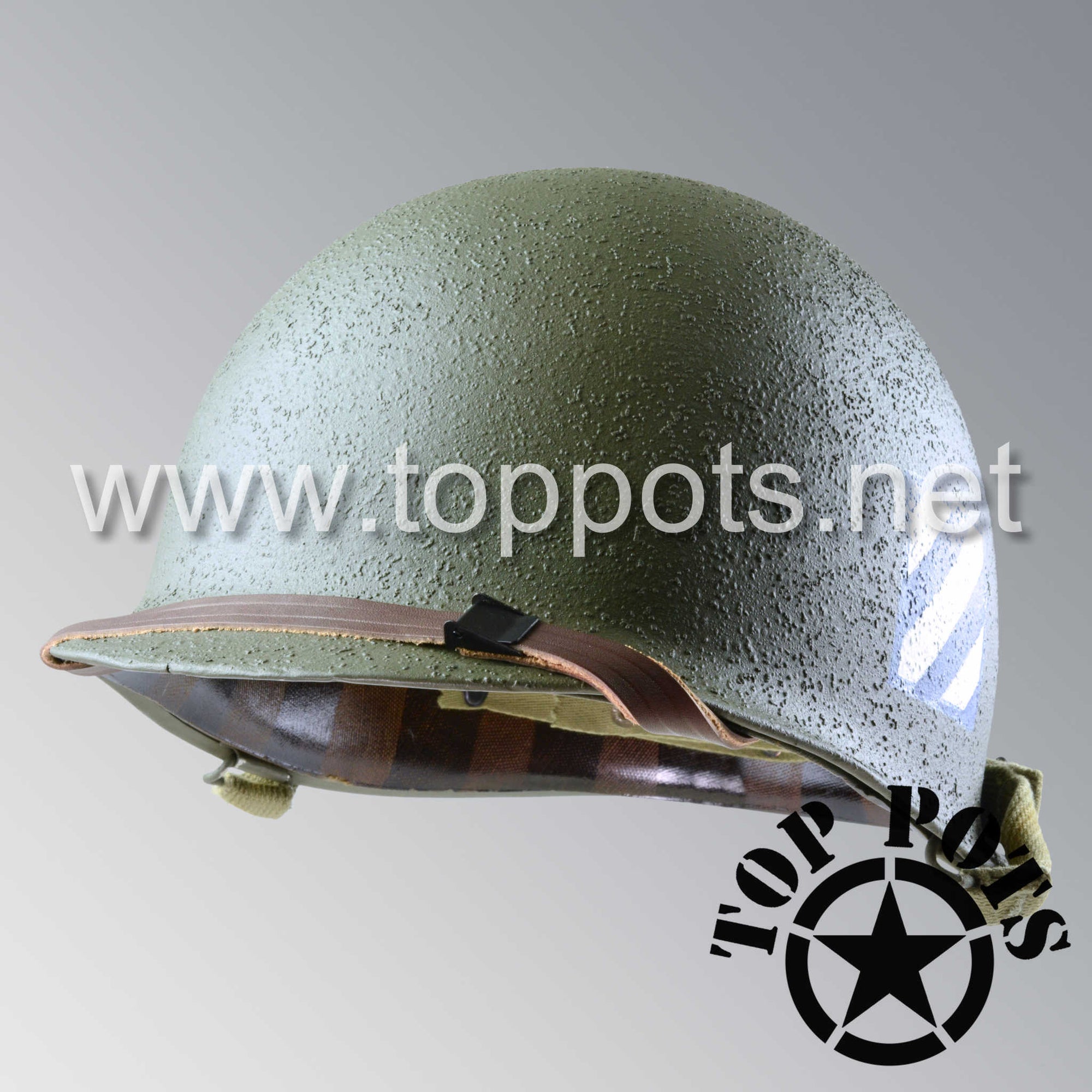 WWII US Army Restored Original M1 Infantry Helmet Swivel Bale Shell and Liner with 3rd Infantry Division Emblem - Schlueter Shell