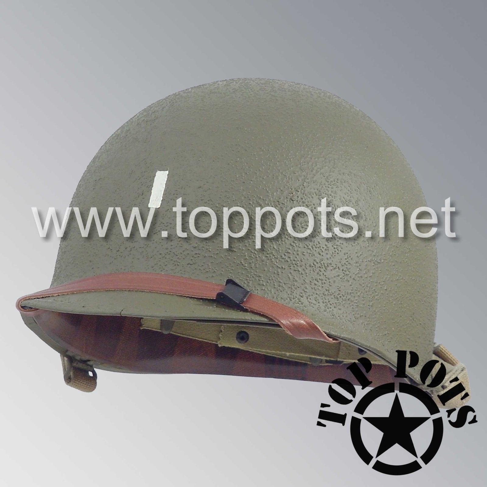 WWII US Army Restored Original M1 Infantry Helmet Swivel Bale Shell and Liner with 442nd Infantry Regiment Officer Emblem