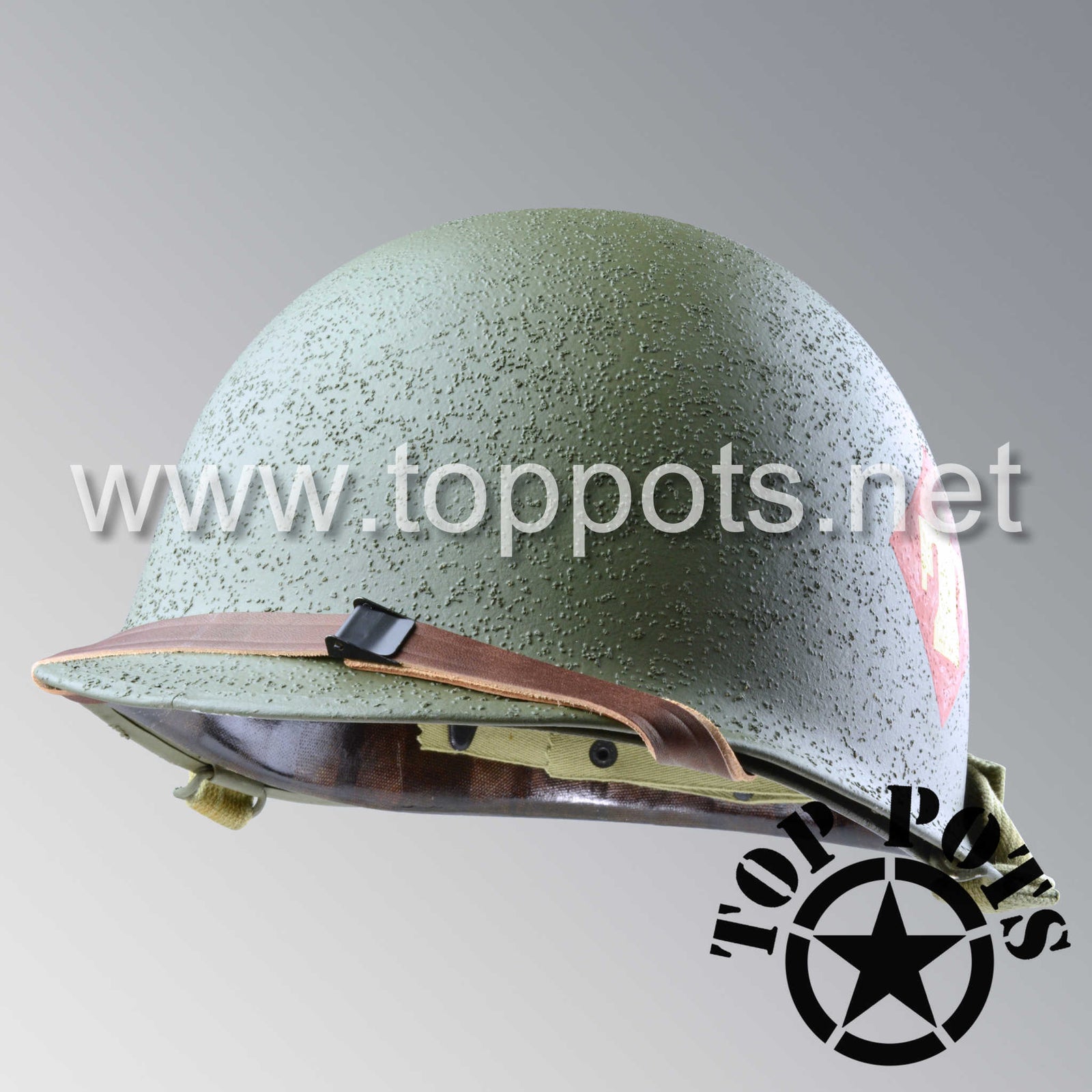 WWII US Army Restored Original M1 Infantry Helmet Swivel Bale Shell and Liner with 45th Infantry Division Emblem