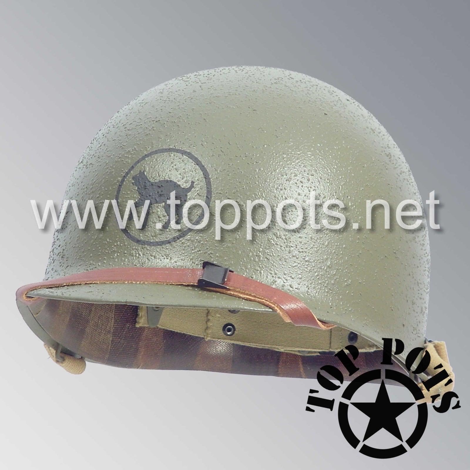 WWII US Army Restored Original M1 Infantry Helmet Swivel Bale Shell and Liner with 81st Infantry Division Emblem