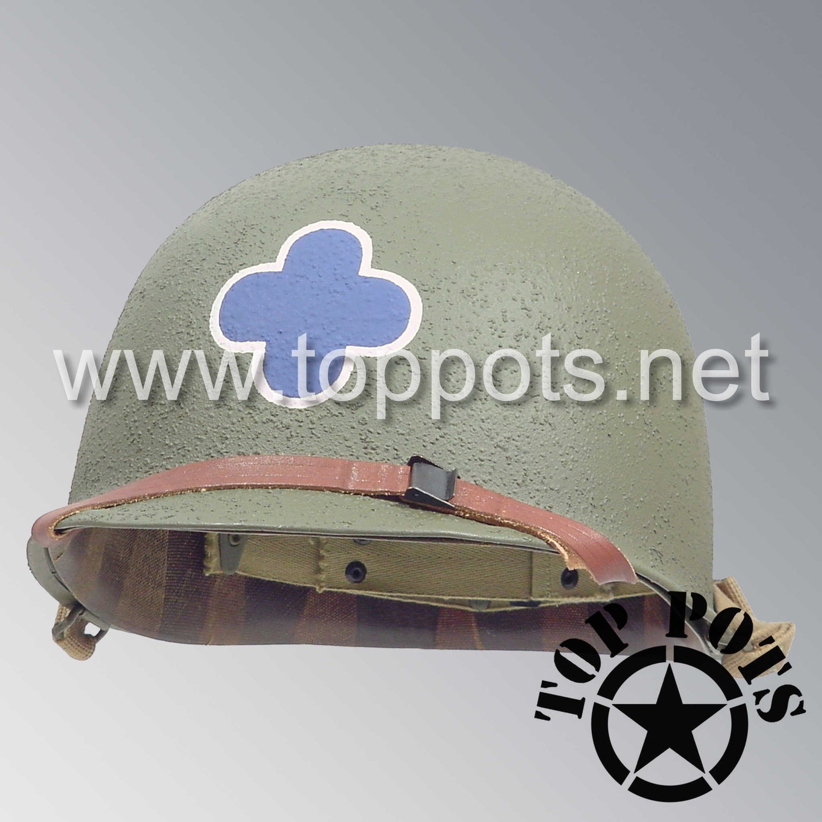 WWII US Army Restored Original M1 Infantry Helmet Swivel Bale Shell and Liner with 88th Infantry Division Emblem