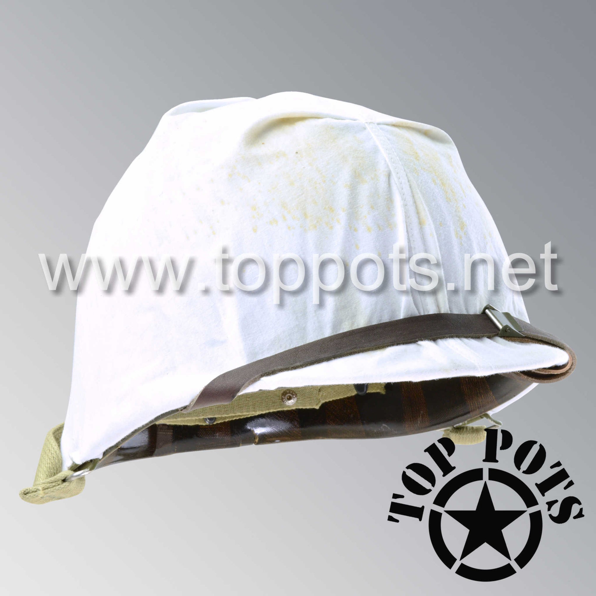 WWII US Army Reproduction M1 Helmet Winter Snow Camouflage Cover - White Cotton (COVER ONLY - HELMET NOT INCLUDED)