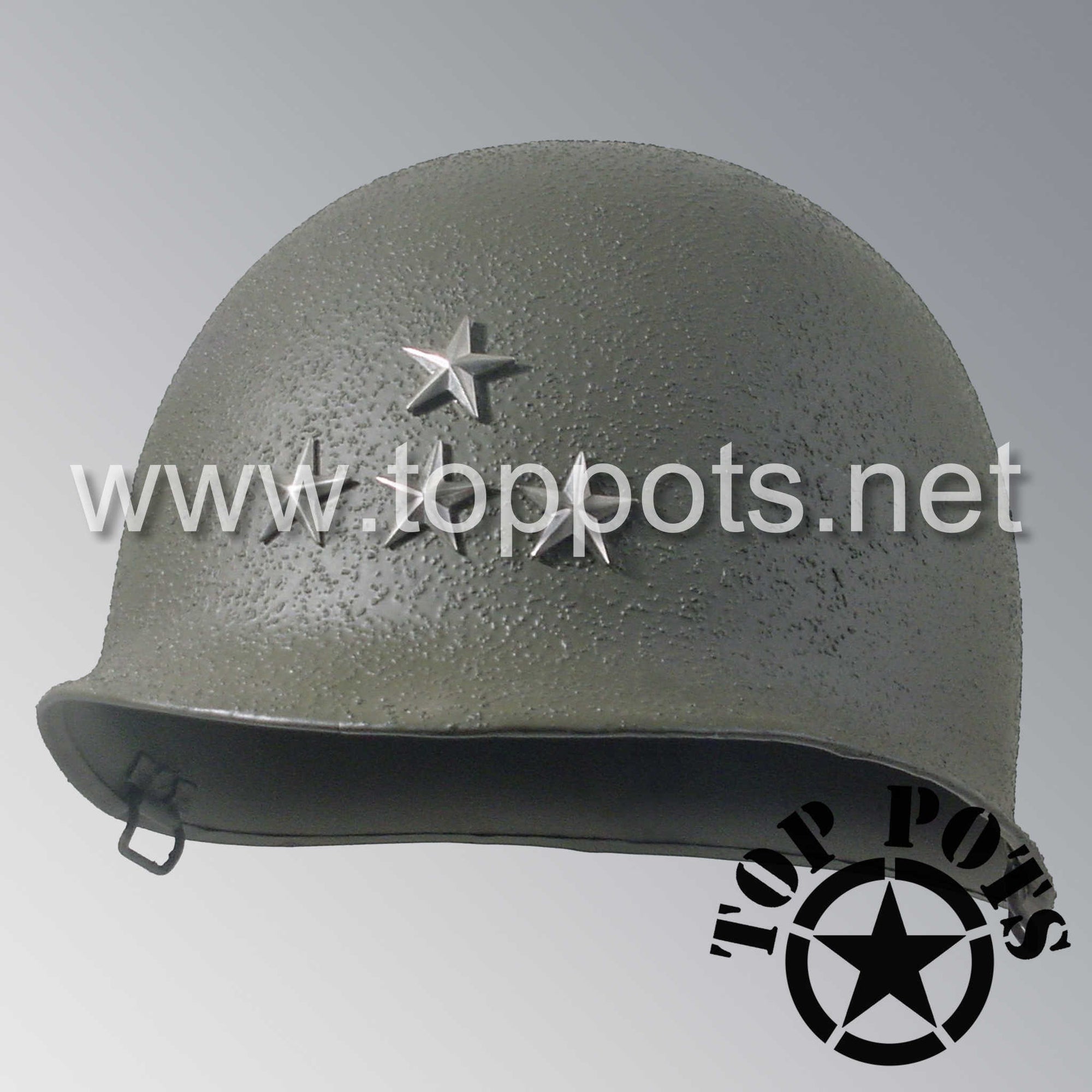WWII US Army Restored Original M1 Infantry Helmet Swivel Bale Shell with 3rd Army General Patton Rank