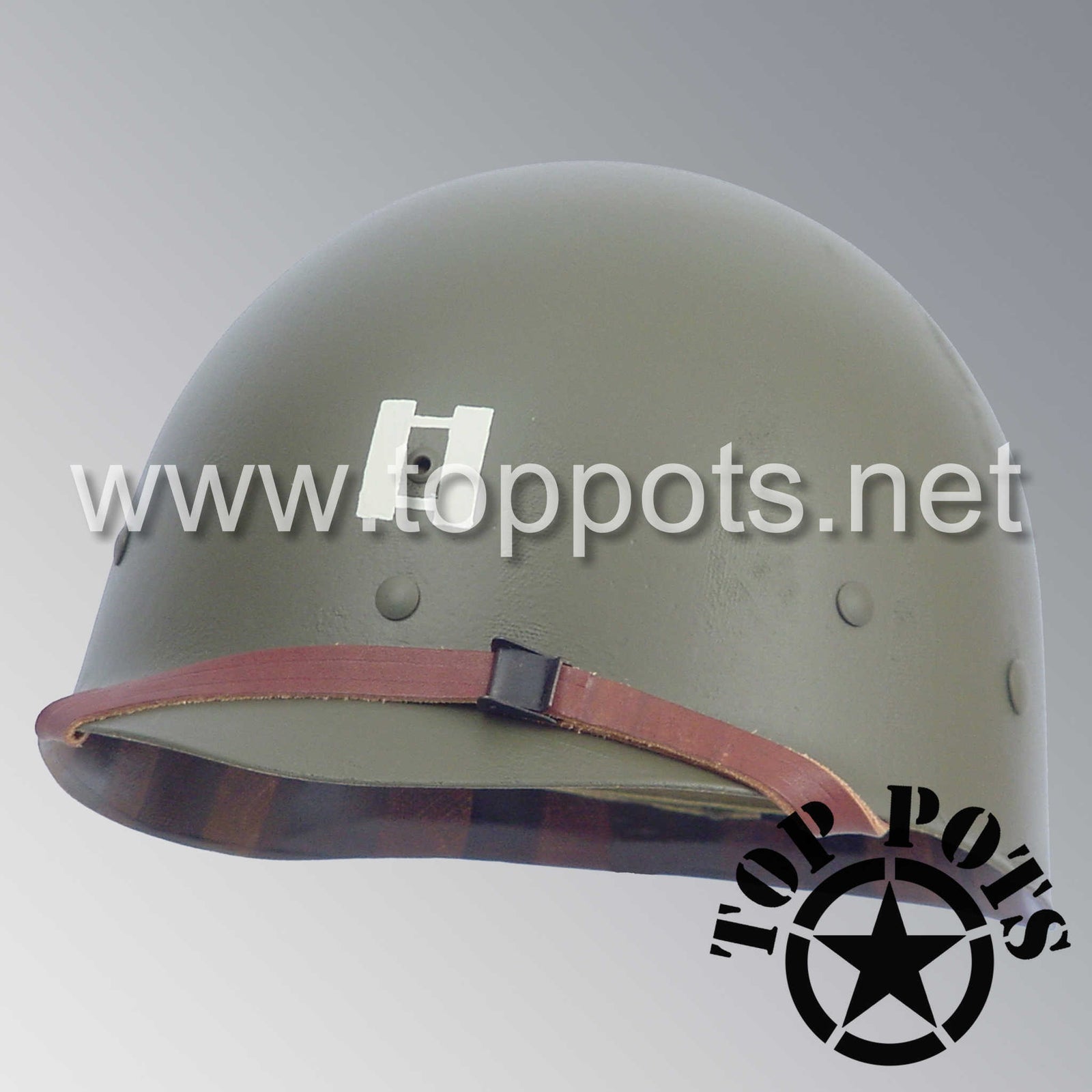 WWII US Army Restored Original M1 Infantry Helmet Liner with Officer Rank and Emblem