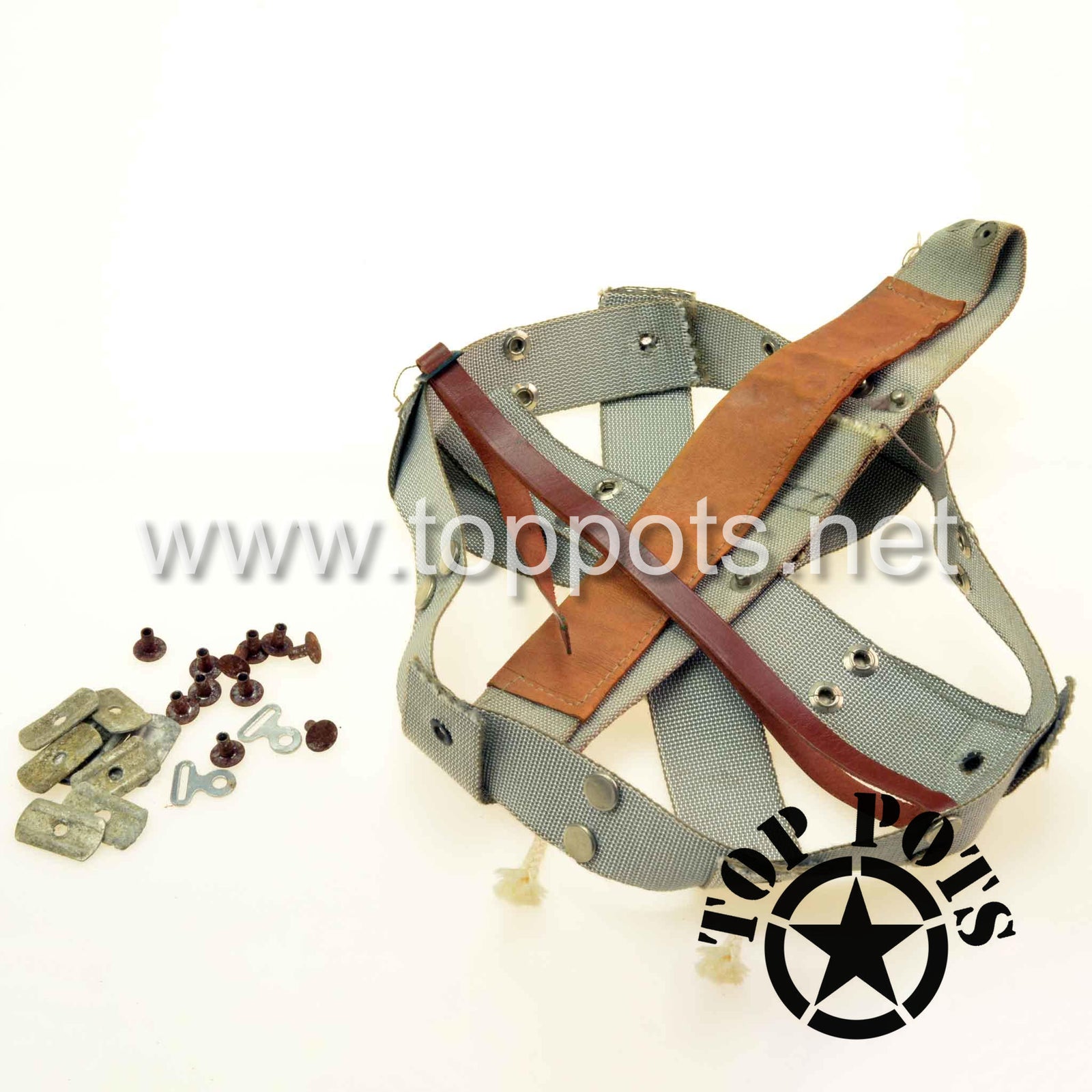 WWII US Army Early War M1 Infantry Helmet Liner Rayon Suspension Kit with Headband and Liner Chin Strap (Rayon Webbing)