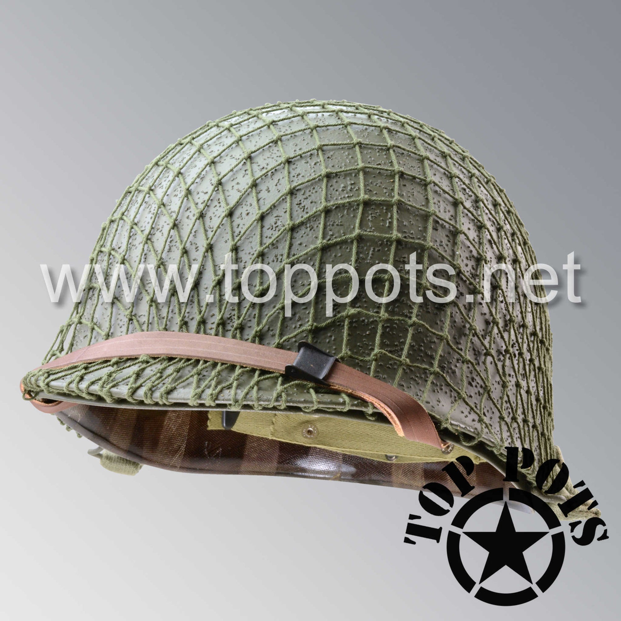 WWII US Army Restored Original M1 Infantry Helmet Swivel Bale McCord Shell and Liner with Olive Drab Net