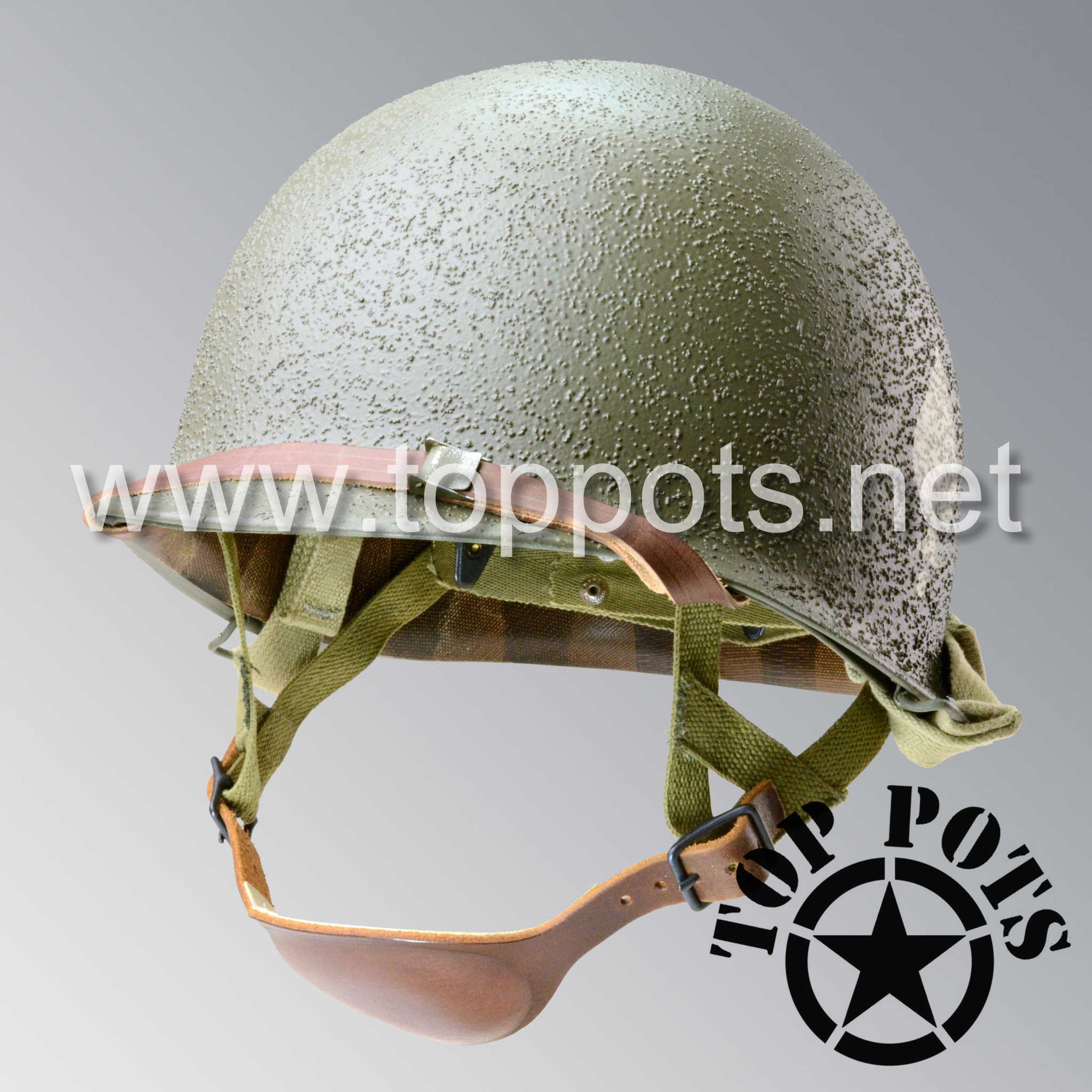 WWII US Army Restored Original M1C Paratrooper Airborne Helmet Swivel Bale Shell and Liner with 506th 2nd Battalion PIR Officer Emblem