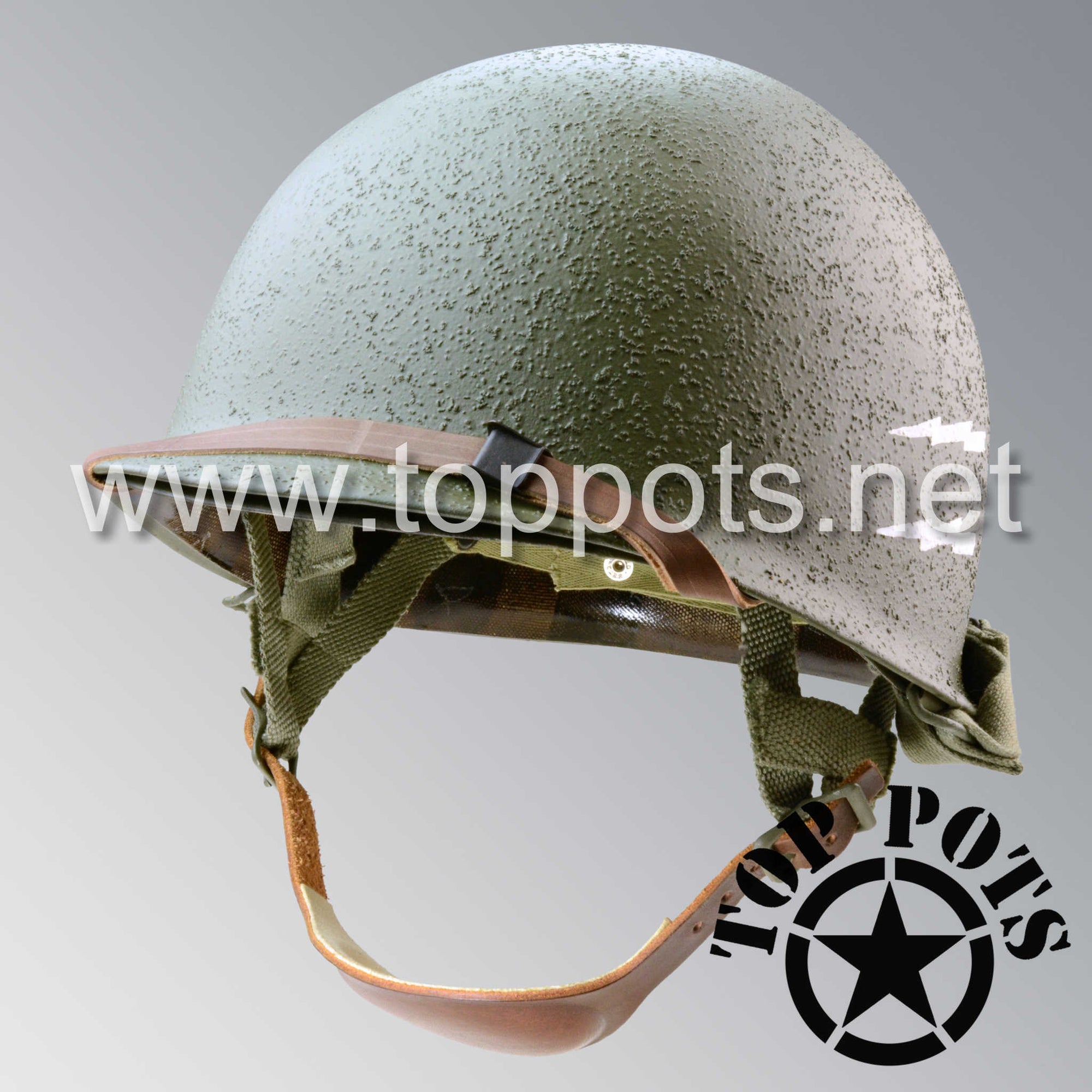 WWII US Army Restored Original M1C Paratrooper Airborne Helmet Swivel Bale Shell and Liner with 508th PIR Emblem
