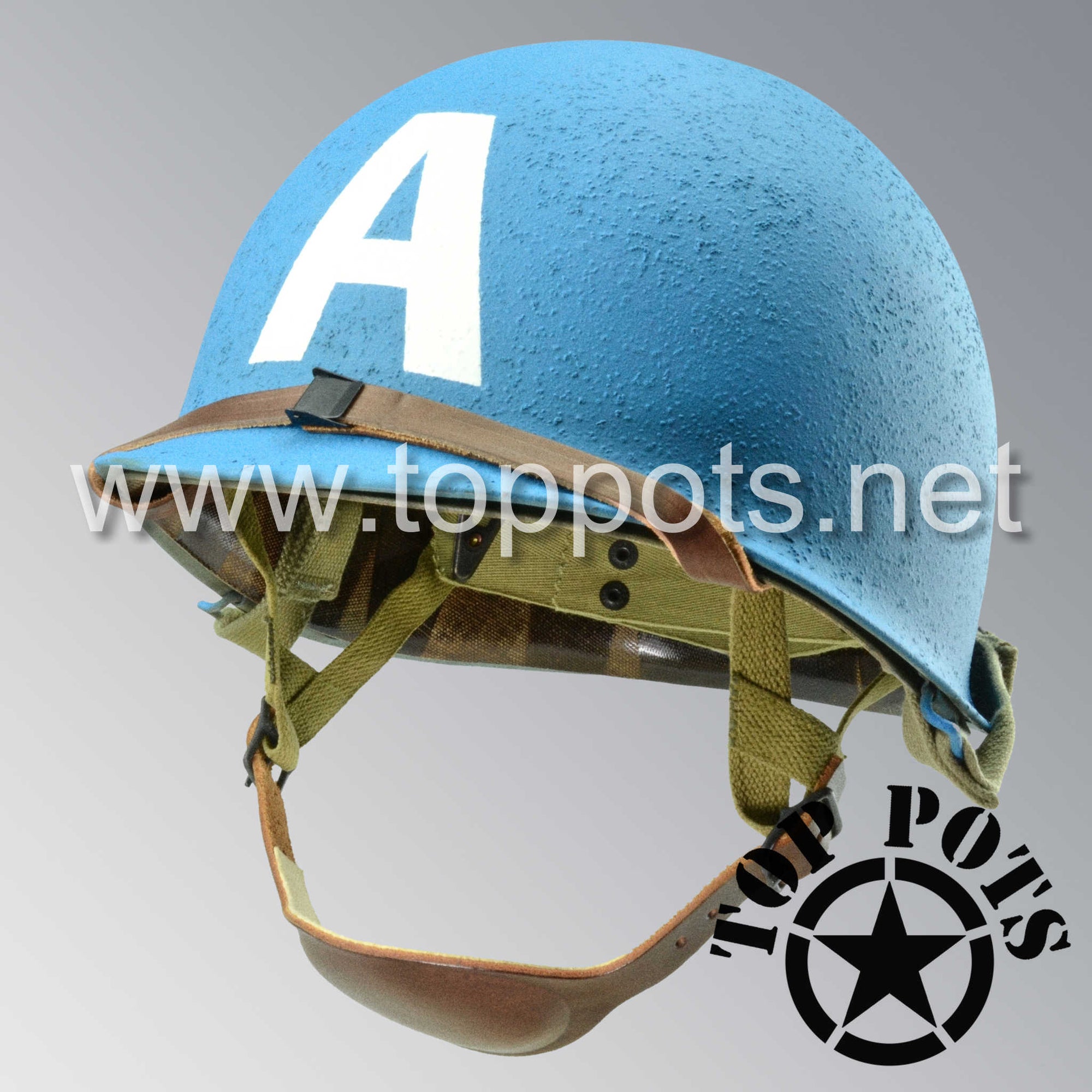 WWII US Army Restored Original M1C Paratrooper Airborne Helmet Swivel Bale Shell and Liner with Captain America Emblem