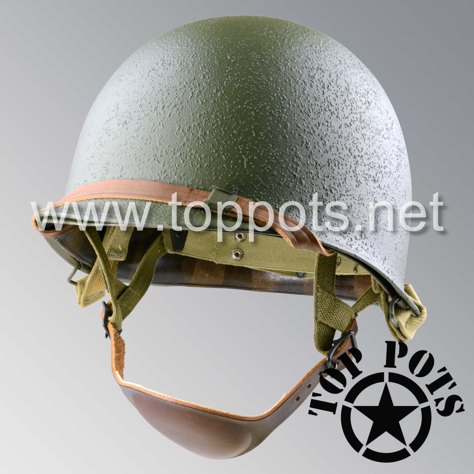 WWII US Army Restored Original M1C Paratrooper Airborne Helmet Swivel Bale Shell and Liner with Inland A Straps