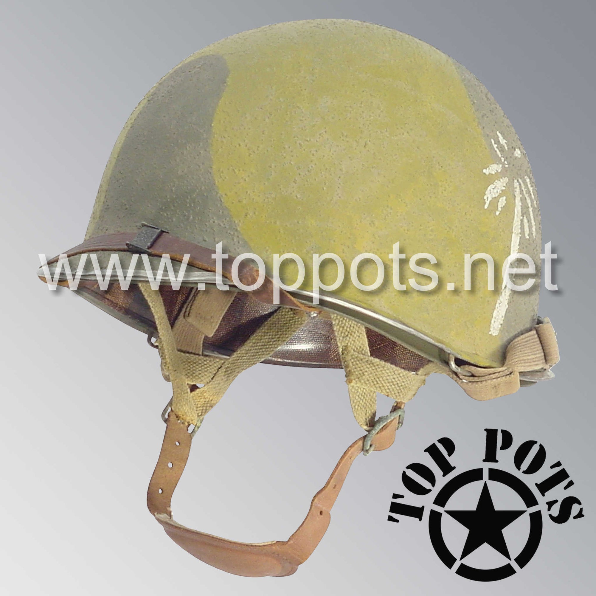 WWII US Army Aged Original M1C Paratrooper Airborne Helmet Fix Bale Shell and Liner with 551st PIR Pathfinder Camouflage Emblem