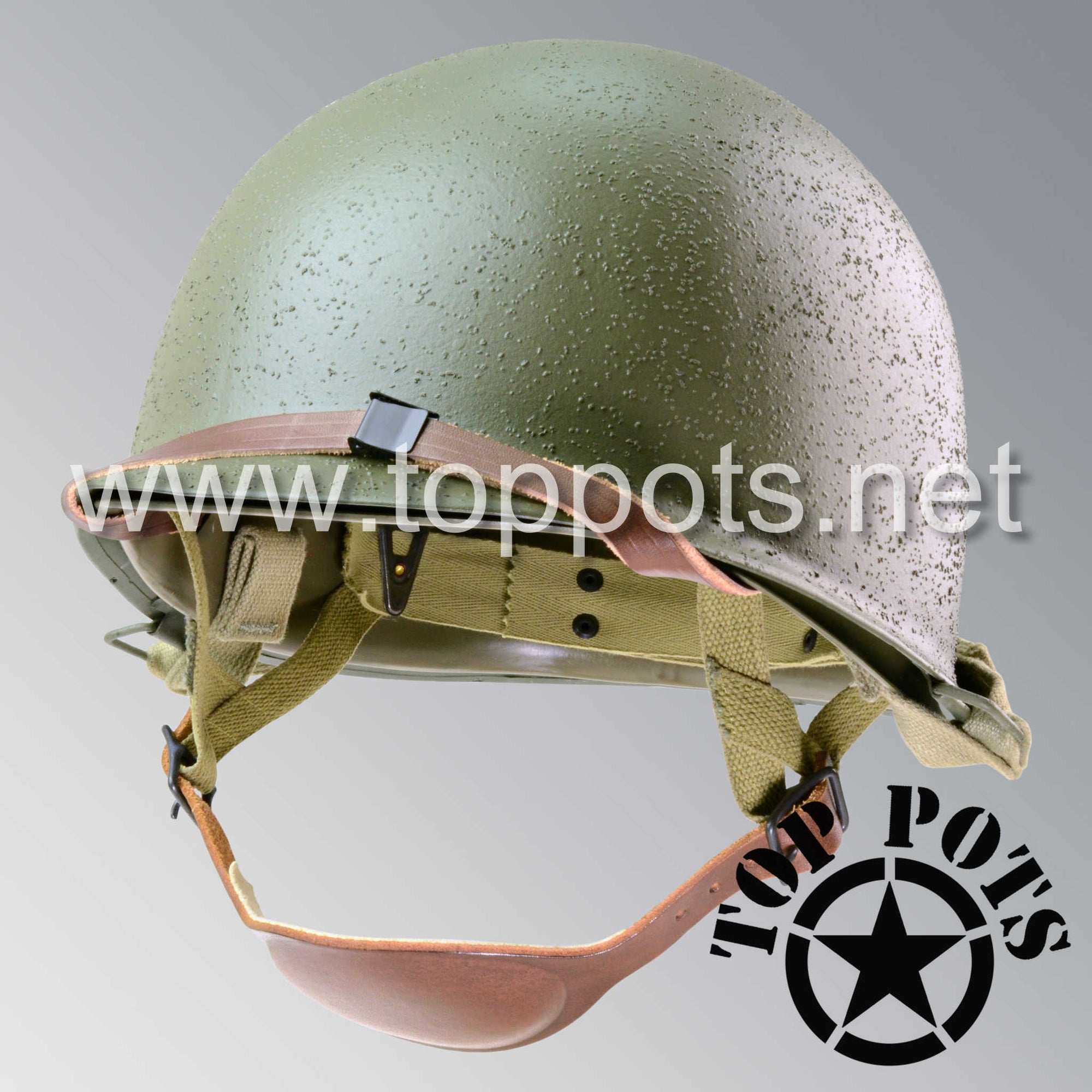 WWII US Army Reproduction M1C Paratrooper Airborne Helmet Swivel Bale Shell and Liner with Inland A Straps