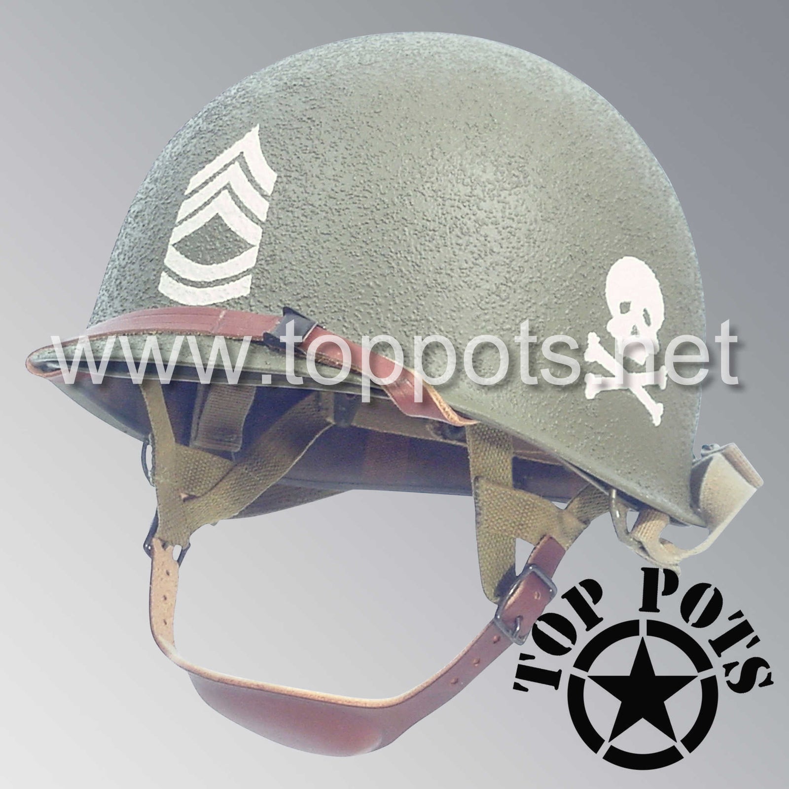 WWII US Army Restored Original M2 Paratrooper Airborne Helmet D Bale Shell and Liner with 504th PIR NCO Emblem