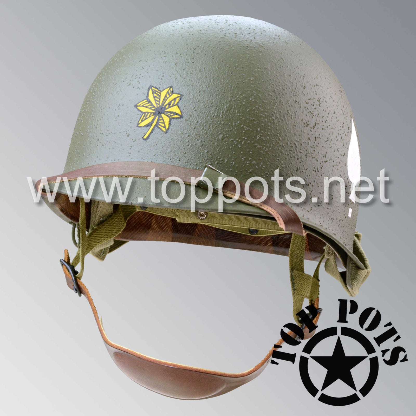 WWII US Army Restored Original M2 Paratrooper Airborne Helmet D Bale Shell and Liner with 506th 2nd Battalion PIR Major Winters Officer Emblem