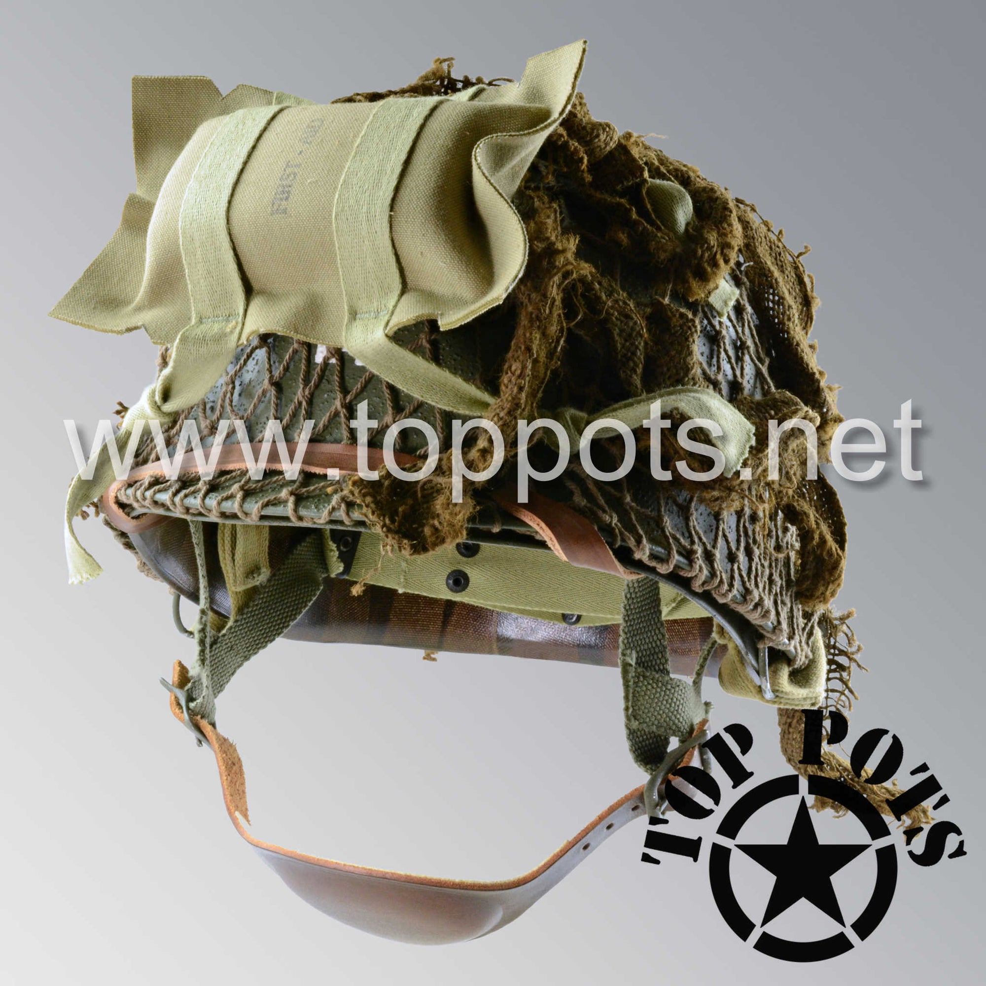 WWII US Army Restored Original M2 Paratrooper Airborne Helmet D Bale Shell and Liner with Net, Scrim and Medic Pack