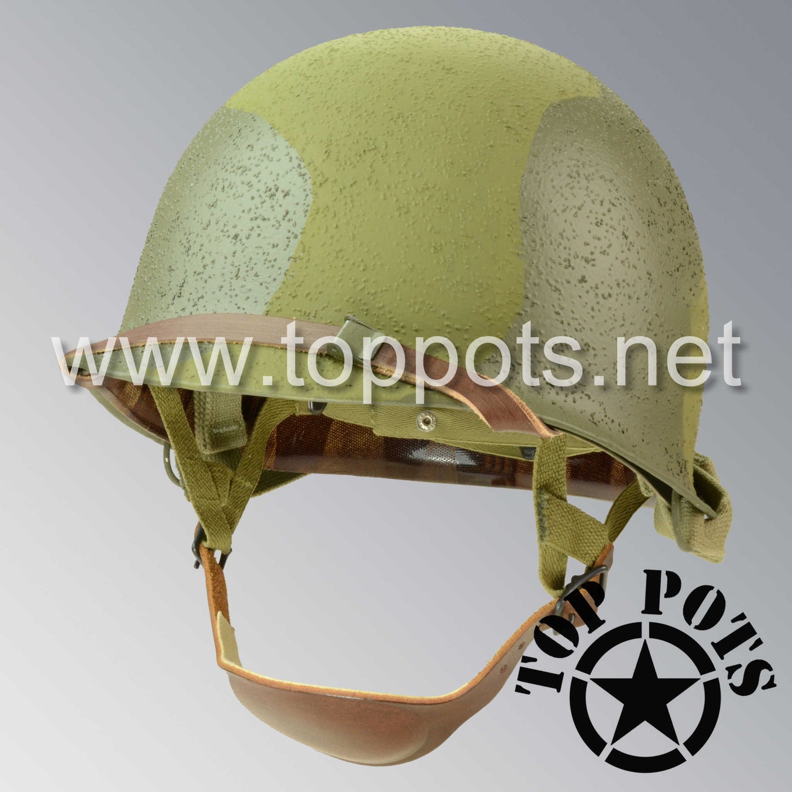 WWII US Army Restored Original M2 Paratrooper Airborne Helmet D Bale Shell and Liner with 82nd Airborne Pathfinder Camouflage Emblem