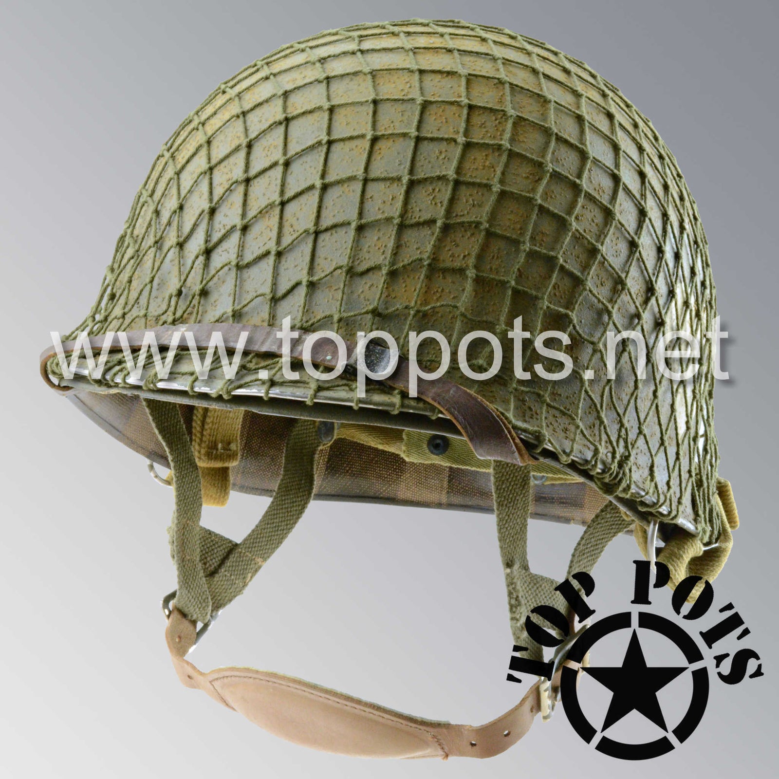 WWII US Army Aged Original M2 Paratrooper Airborne Helmet D Bale Shell and Liner with 502nd PIR Emblem and Net