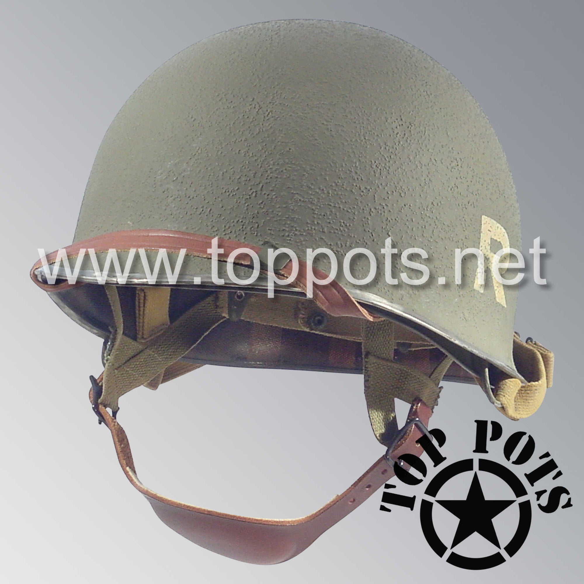WWII US Army Aged Original M2 Paratrooper Airborne Helmet D Bale Shell and Liner with 101st Airborne Reconnaissance Recon Platoon Emblem
