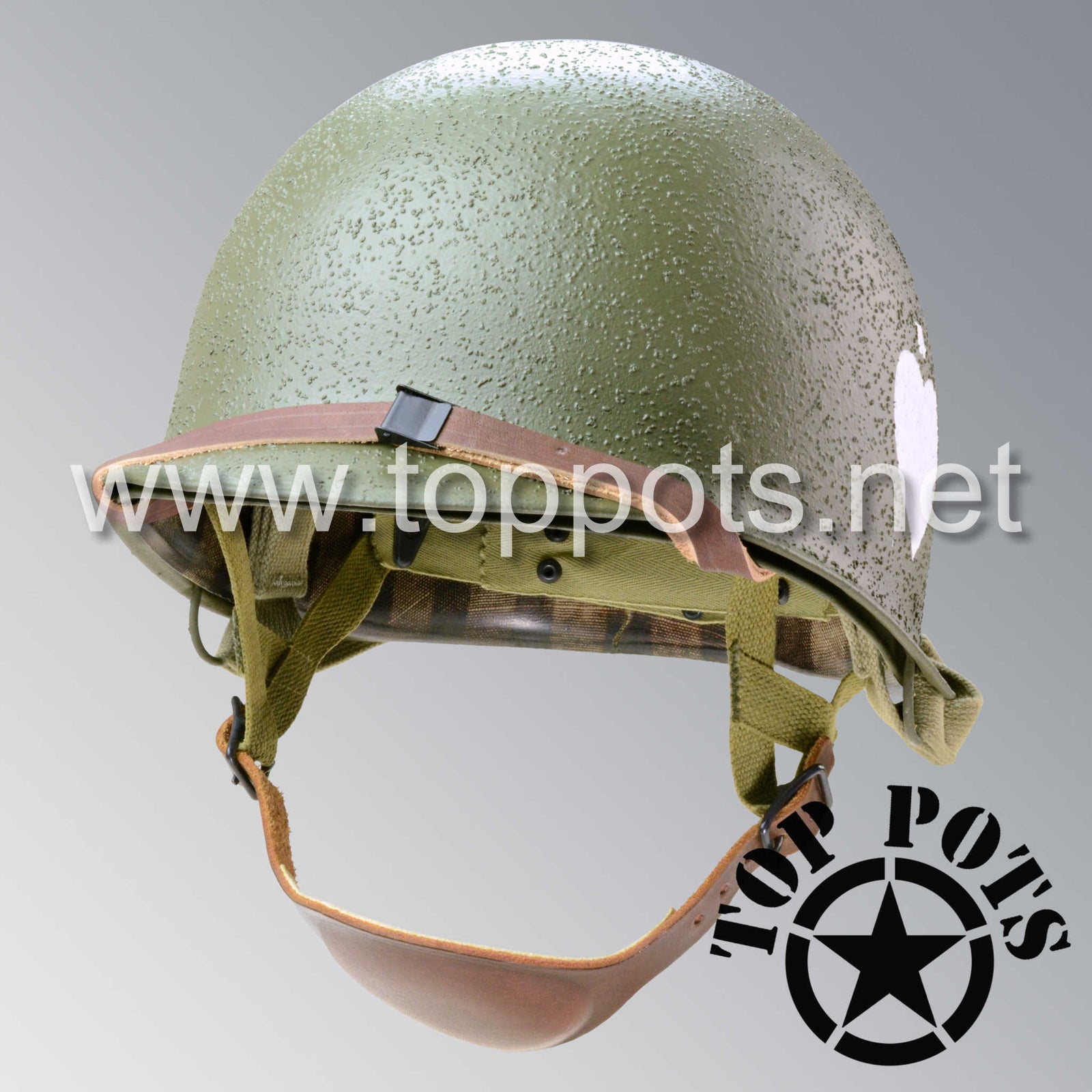 WWII US Army Restored Original M2 Paratrooper Airborne Helmet D Bale Shell and Liner with 502nd HQ Battalion PIR Officer Emblem