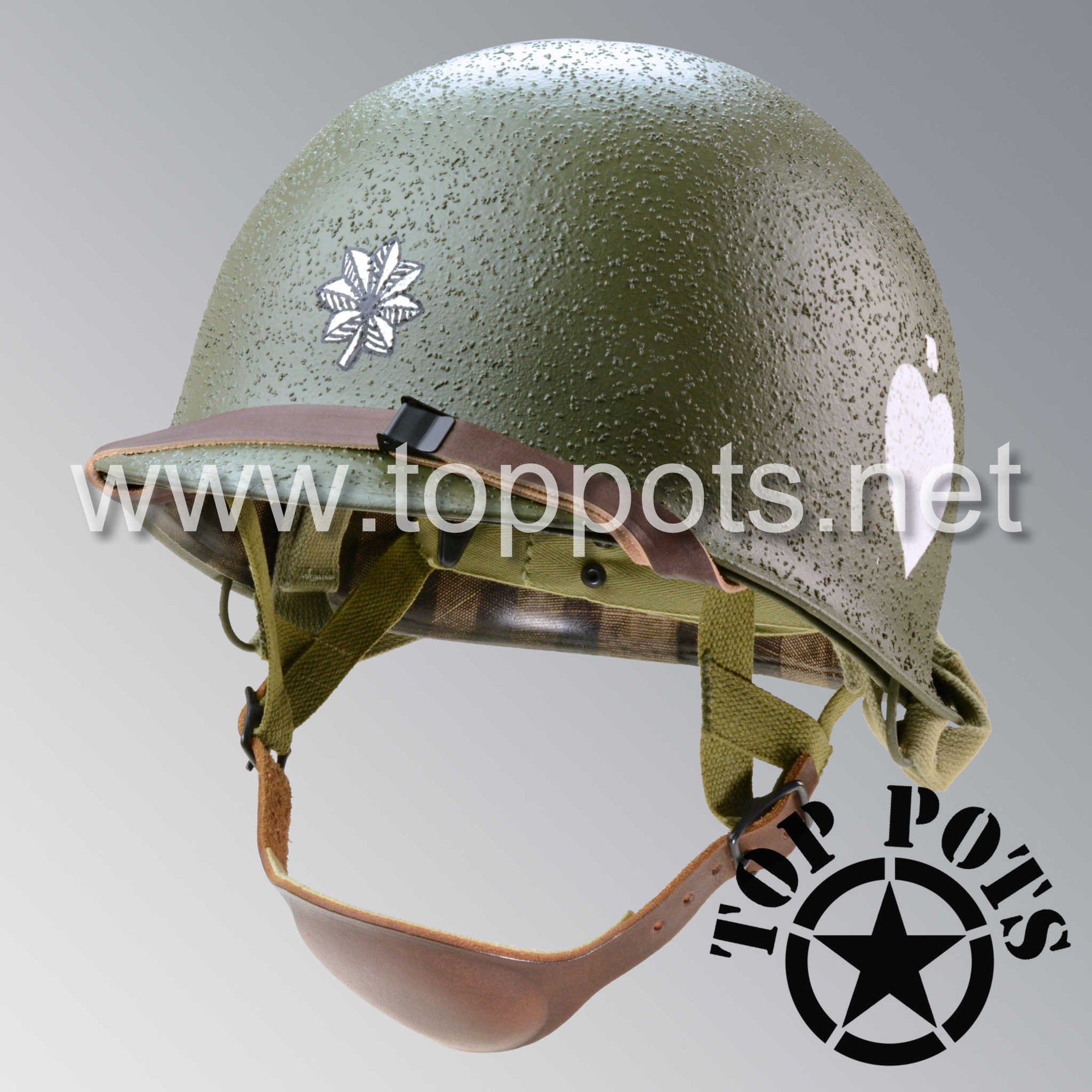 WWII US Army Restored Original M2 Paratrooper Airborne Helmet D Bale Shell and Liner with 502nd PIR Lt. Colonel Officer Emblem