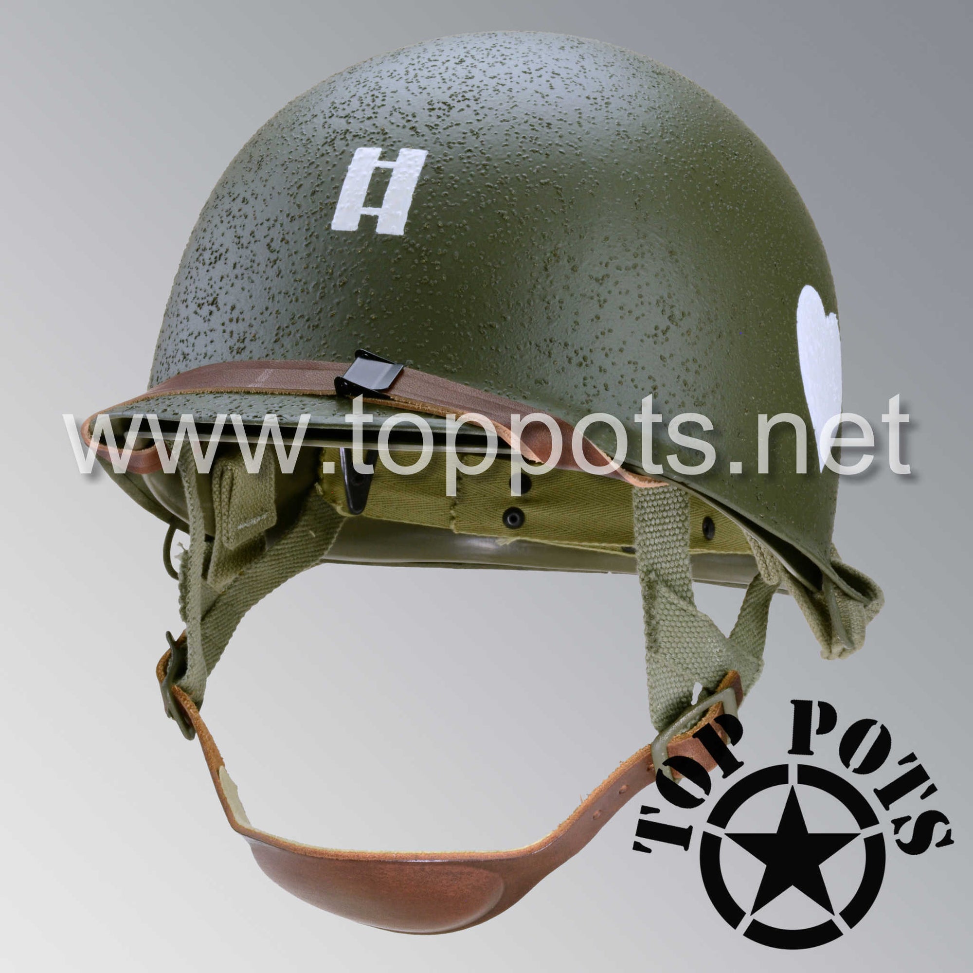 WWII US Army Reproduction M2 Paratrooper Airborne Helmet D Bale Shell and Liner with 502nd PIR Officer Emblem