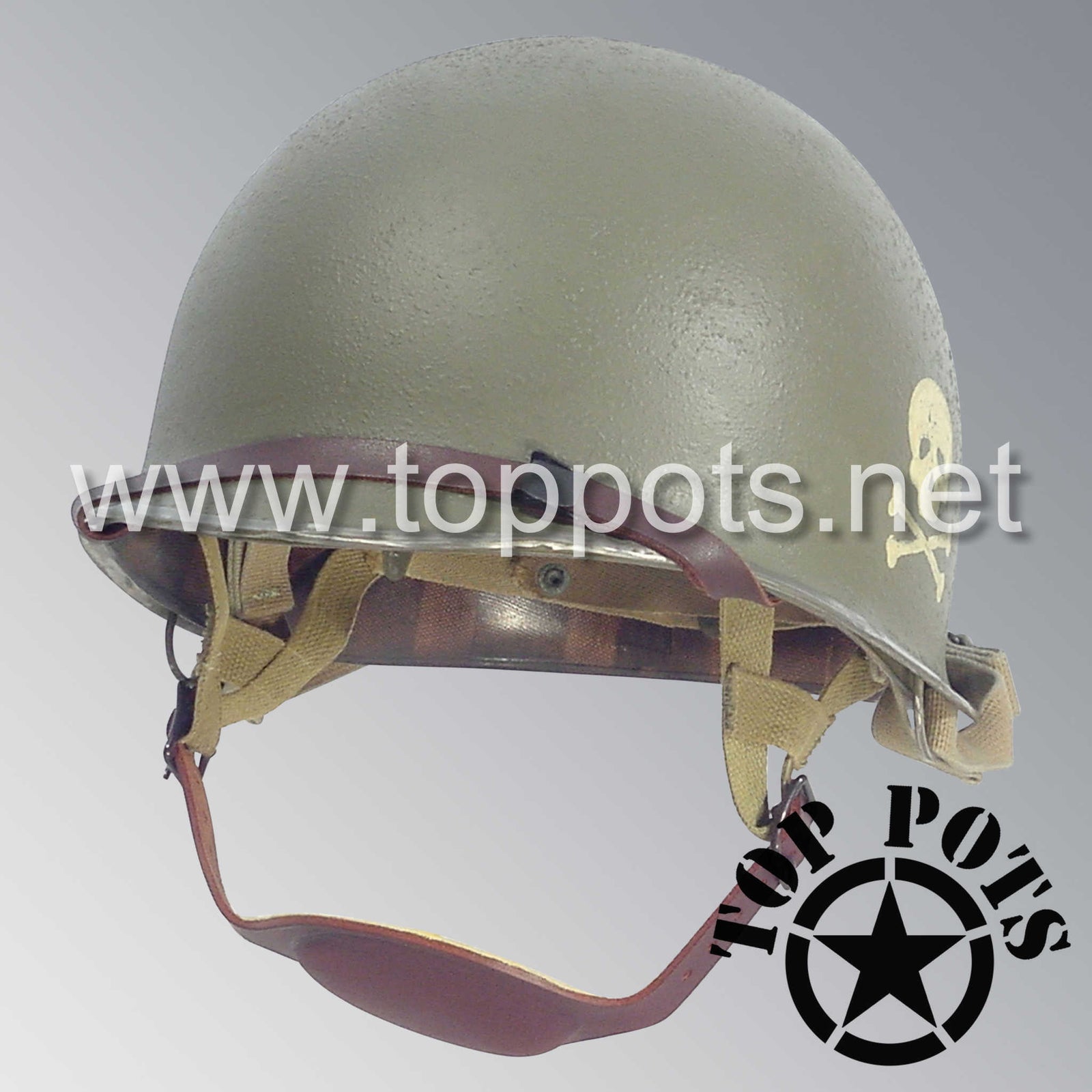 WWII US Army Aged Original M2 Paratrooper Airborne Helmet D Bale Shell and Liner with 504th PIR Emblem