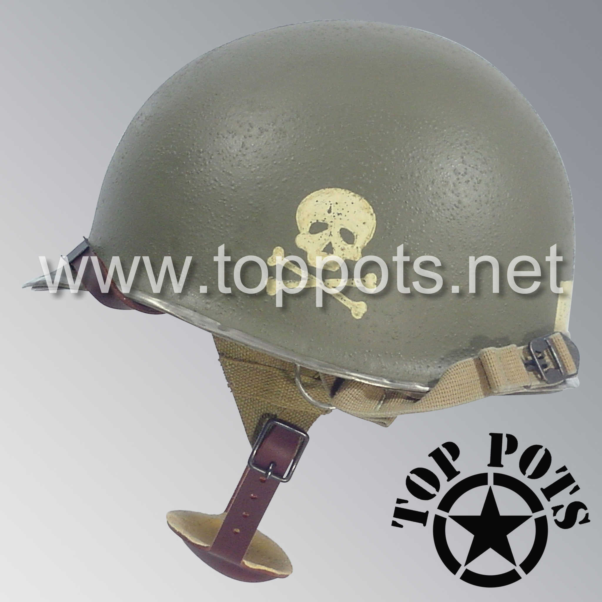 WWII US Army Aged Original M2 Paratrooper Airborne Helmet D Bale Shell - Top Pots - WWII US M-1 Helmets, Liners and Reproduction Uniform Sales WWII US Army Aged Original M2 Paratrooper Airborne Helmet D Bale Shell - Top Pots - WWII US M-1 Helmets, Liners and Reproduction Uniform Sales