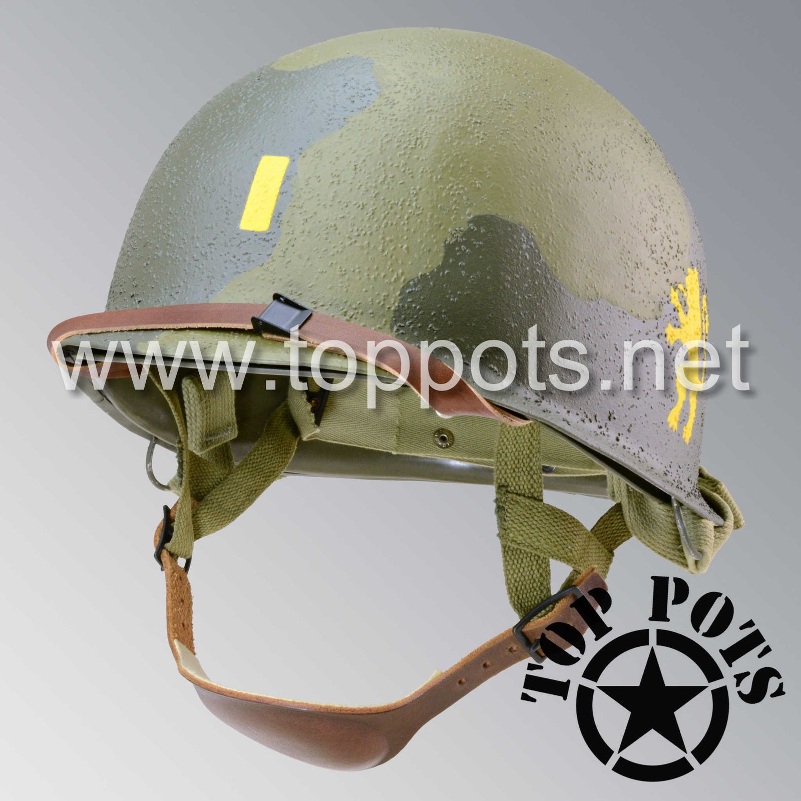 WWII US Army Reproduction M2 Paratrooper Airborne Helmet D Bale Shell and Liner with 505th PIR Officer Pathfinder Camouflage Emblem