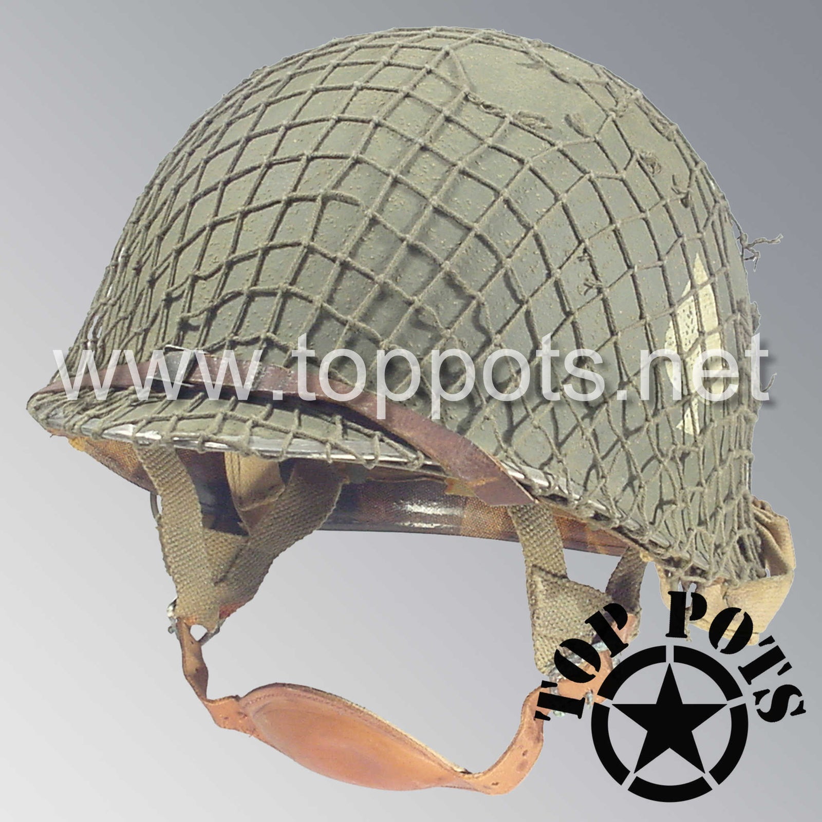 WWII US Army Aged Original M2 Paratrooper Airborne Helmet D Bale Shell and Liner with 506th PIR 1st Battalion NCO Emblem with Net