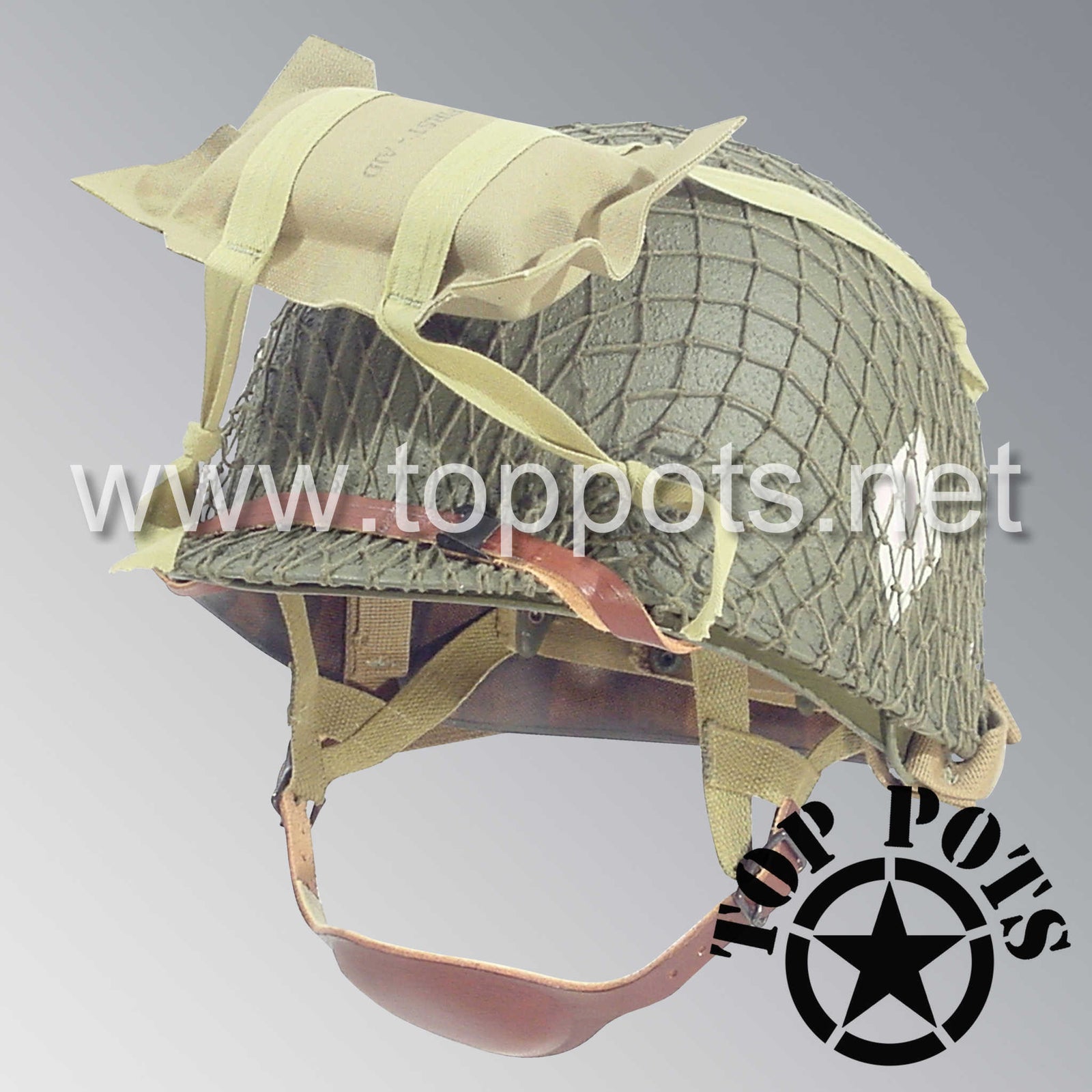 WWII US Army Restored Original M2 Paratrooper Airborne Helmet D Bale Shell and Liner with 501st PIR Emblem, Net and Medic Pack
