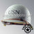 WWII US Navy Restored Original M1 Infantry Helmet Swivel Bale Shell and Liner with Black USN Emblem