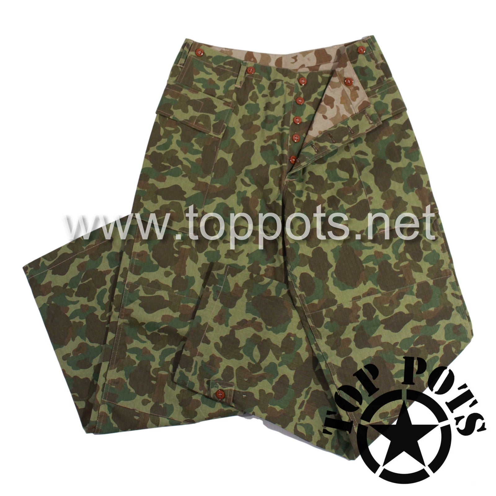 WWII US Army Reproduction M1942 Cotton HBT Uniform Herring Bone Twill Camouflage Field Fatigue Trouser Pants