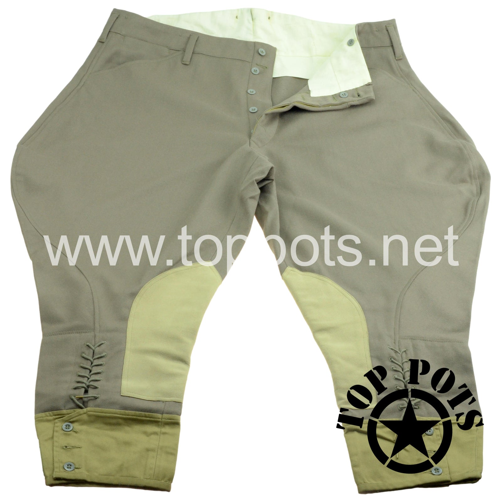 WWII US Army Reproduction M1937 Pink Wool Elastique Officer Uniform Riding Pants - Bellowed Thighs