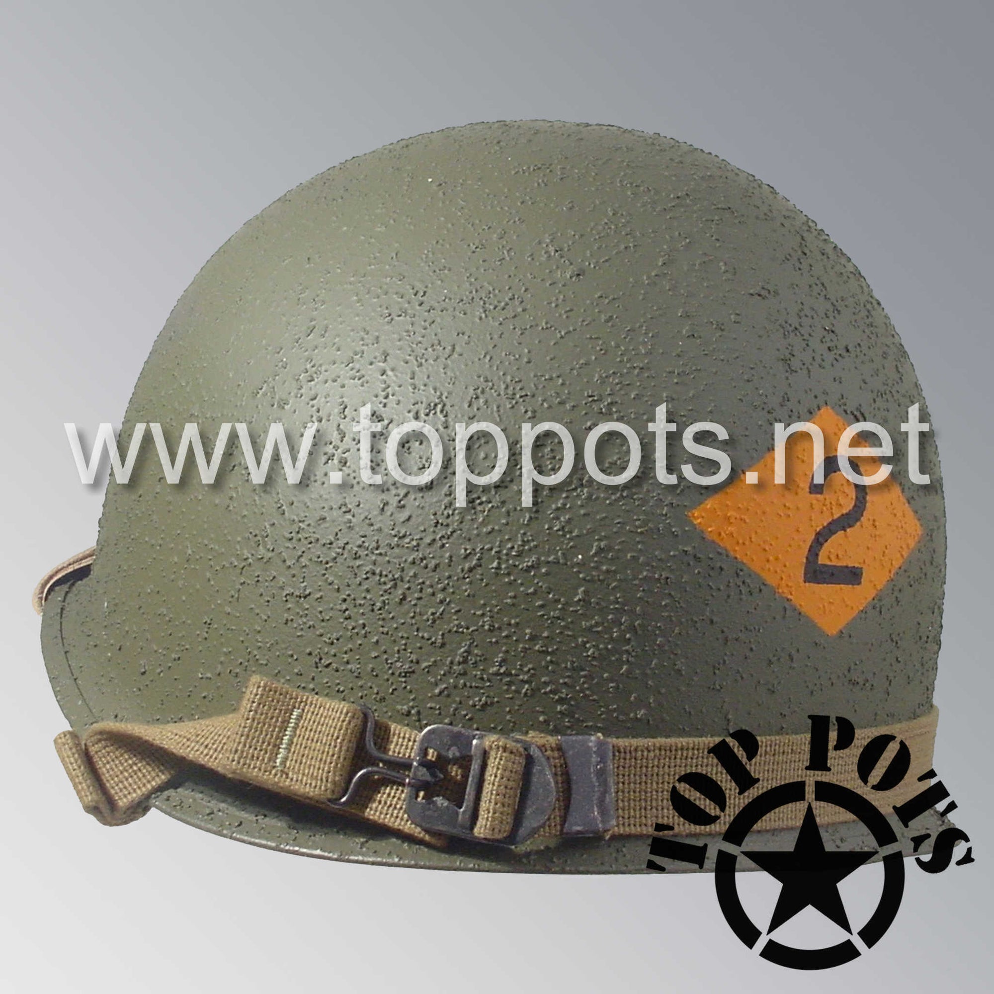 WWII US Army Restored Original M1 Infantry Helmet Swivel Bale Shell and Liner with 2nd Ranger Enlisted Emblem