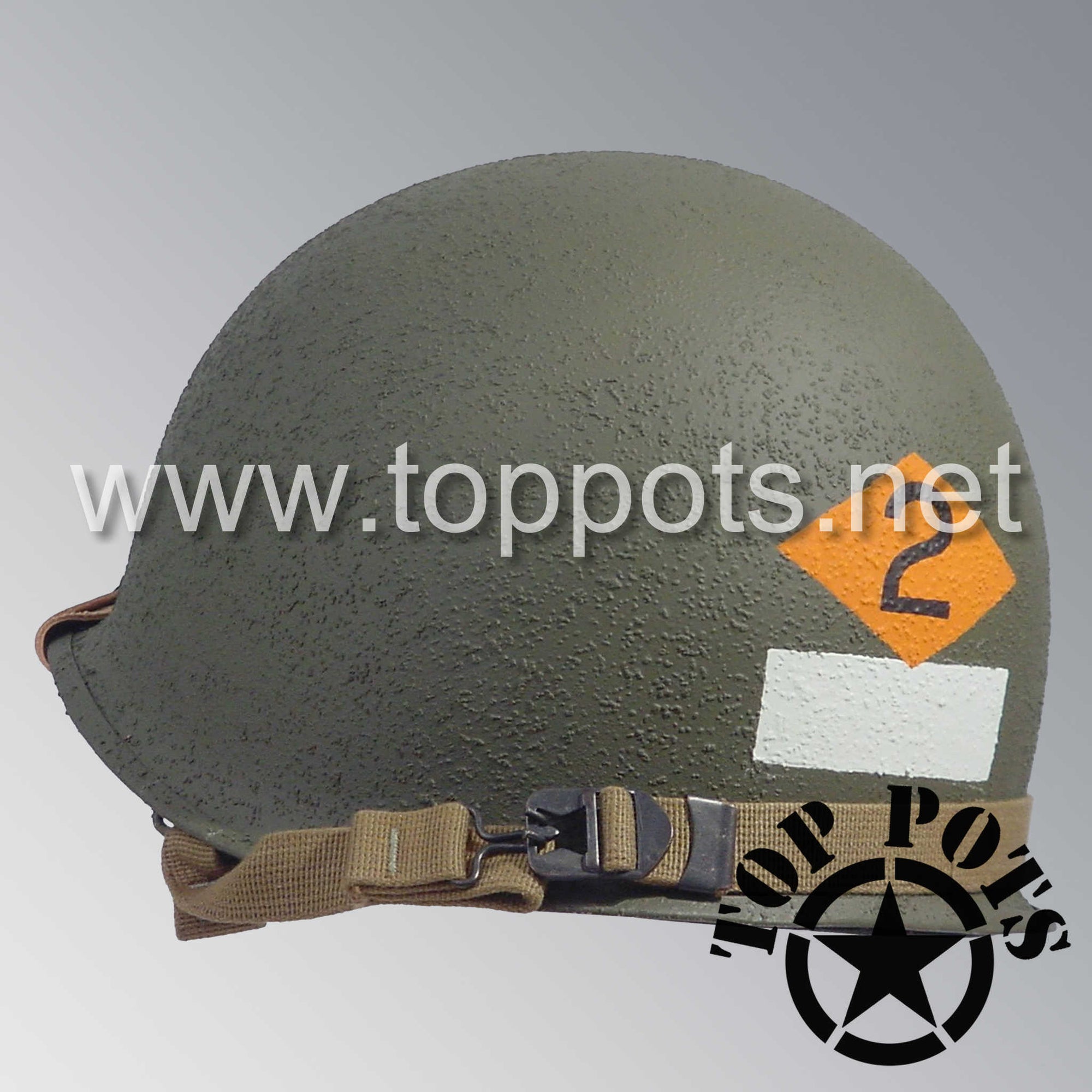 WWII US Army Restored Original M1 Infantry Helmet Swivel Bale Shell and Liner with 2nd Ranger NCO Emblem
