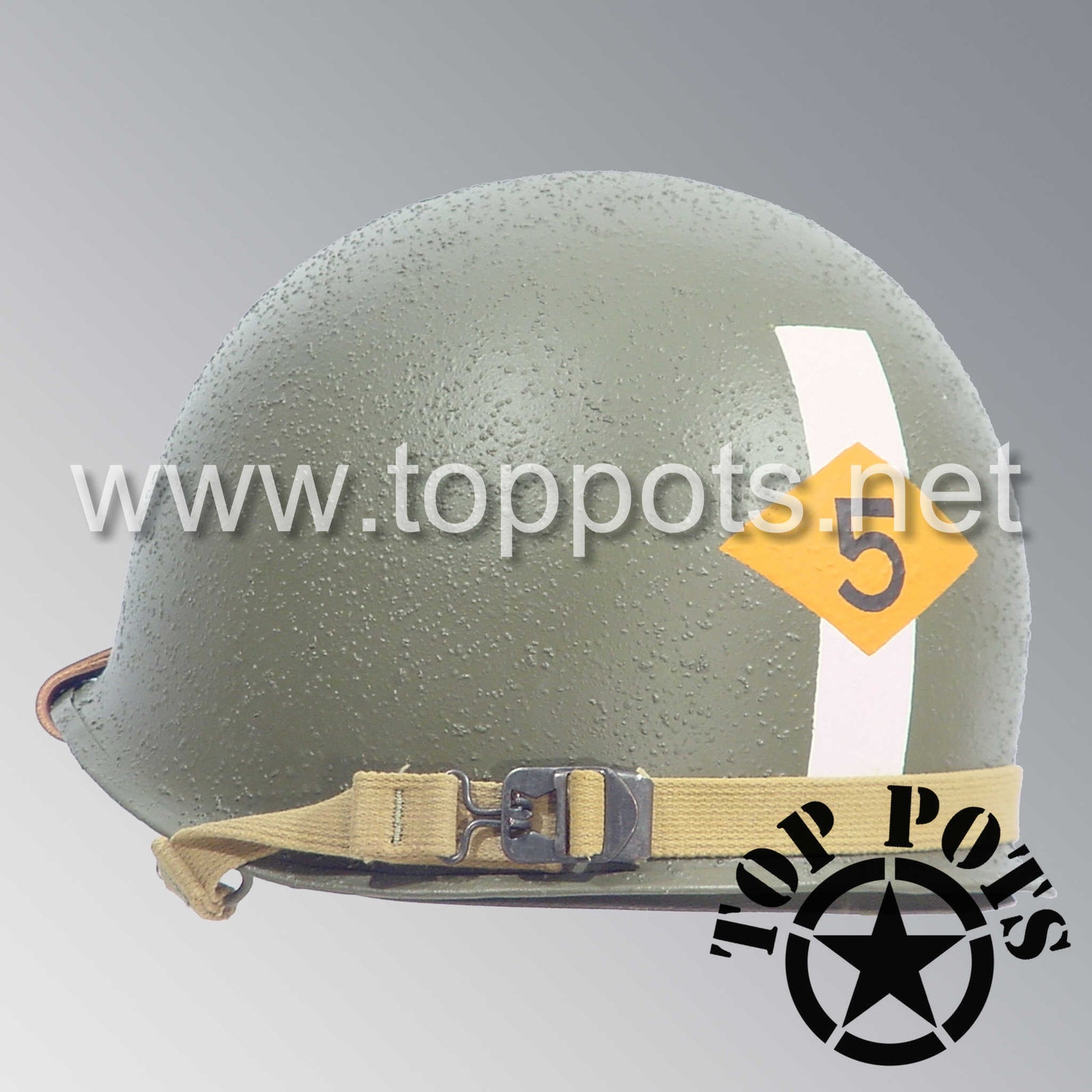 WWII US Army Restored Original M1 Infantry Helmet Swivel Bale Shell and Liner with 5th Ranger Officer Emblem