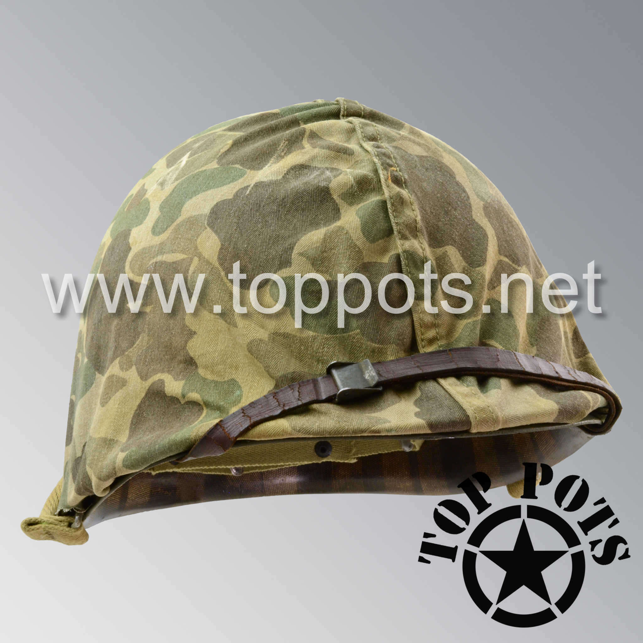 WWII USMC Aged Original M1 Infantry Helmet Fix Bale Shell and Liner with Marine Corps Camouflage Cover